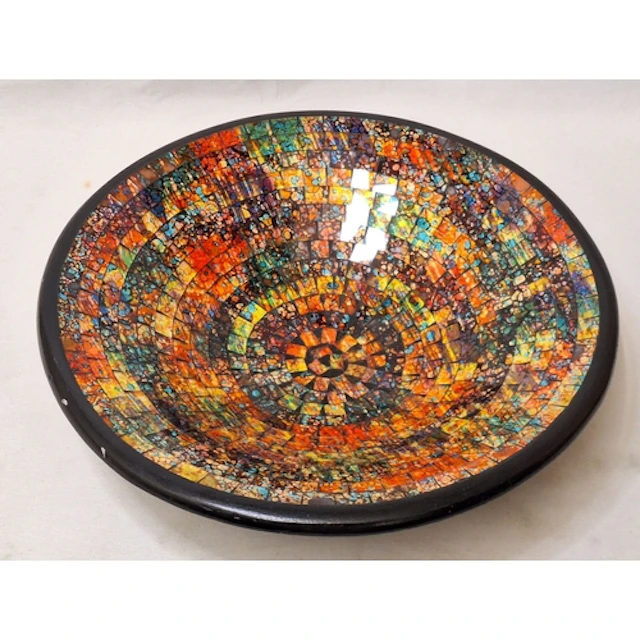 Black Clay Mexican Style Centrepiece Bowl decorated with mul...