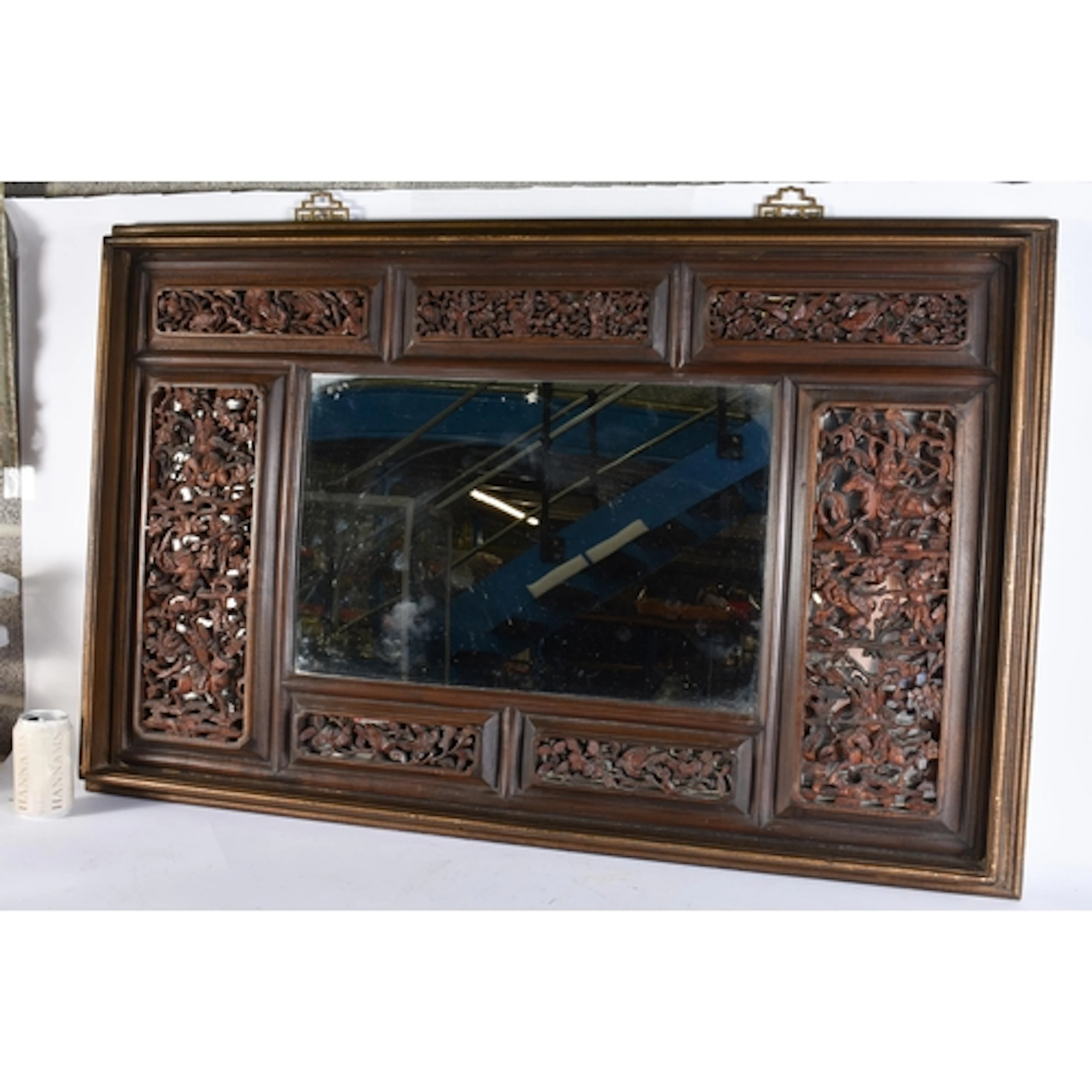 A LARGE LATE 19TH CENTURY CARVED SANDALWOOD MIRROR Late Qing...