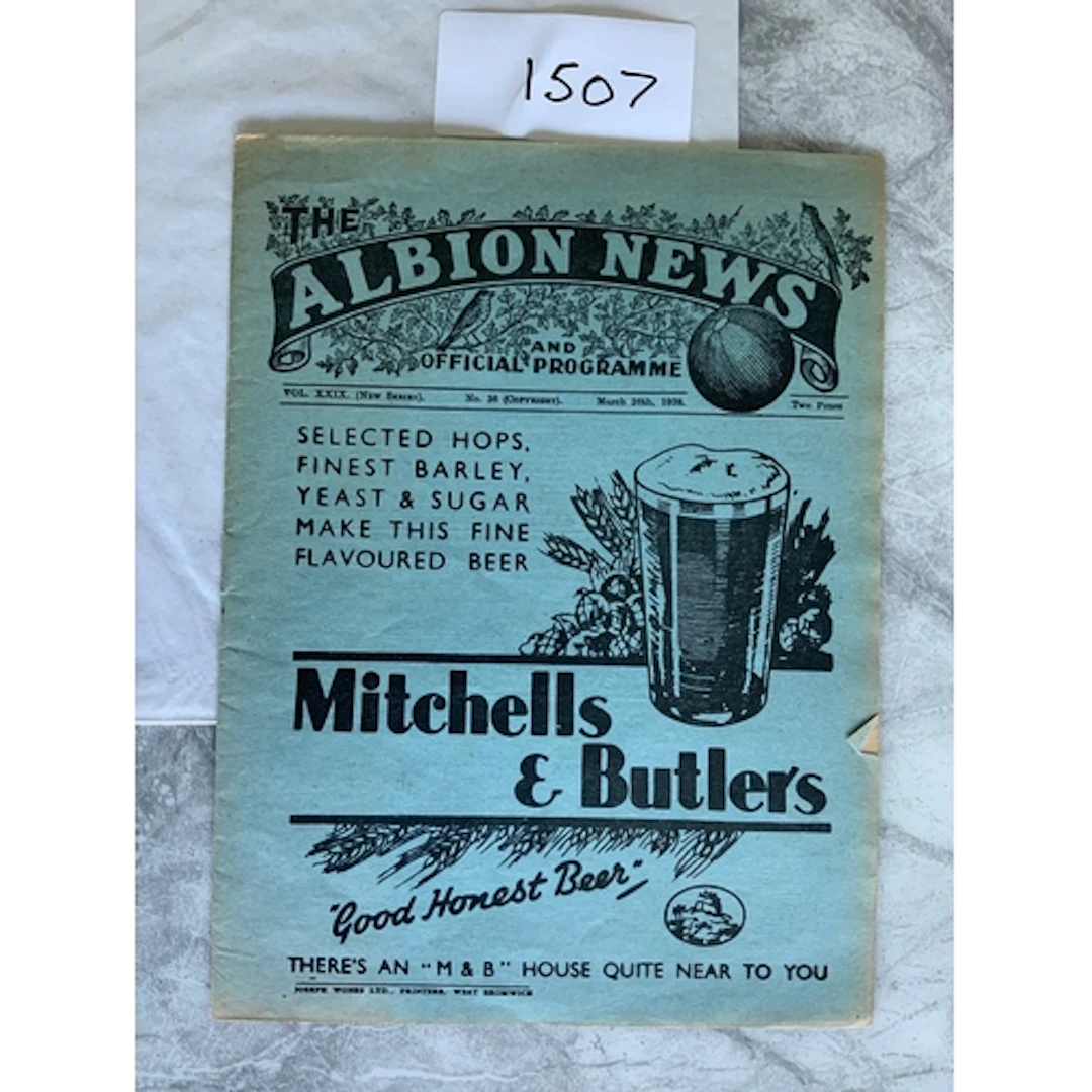 1937 - 1938 West Brom v Arsenal (Champions) Football Program...