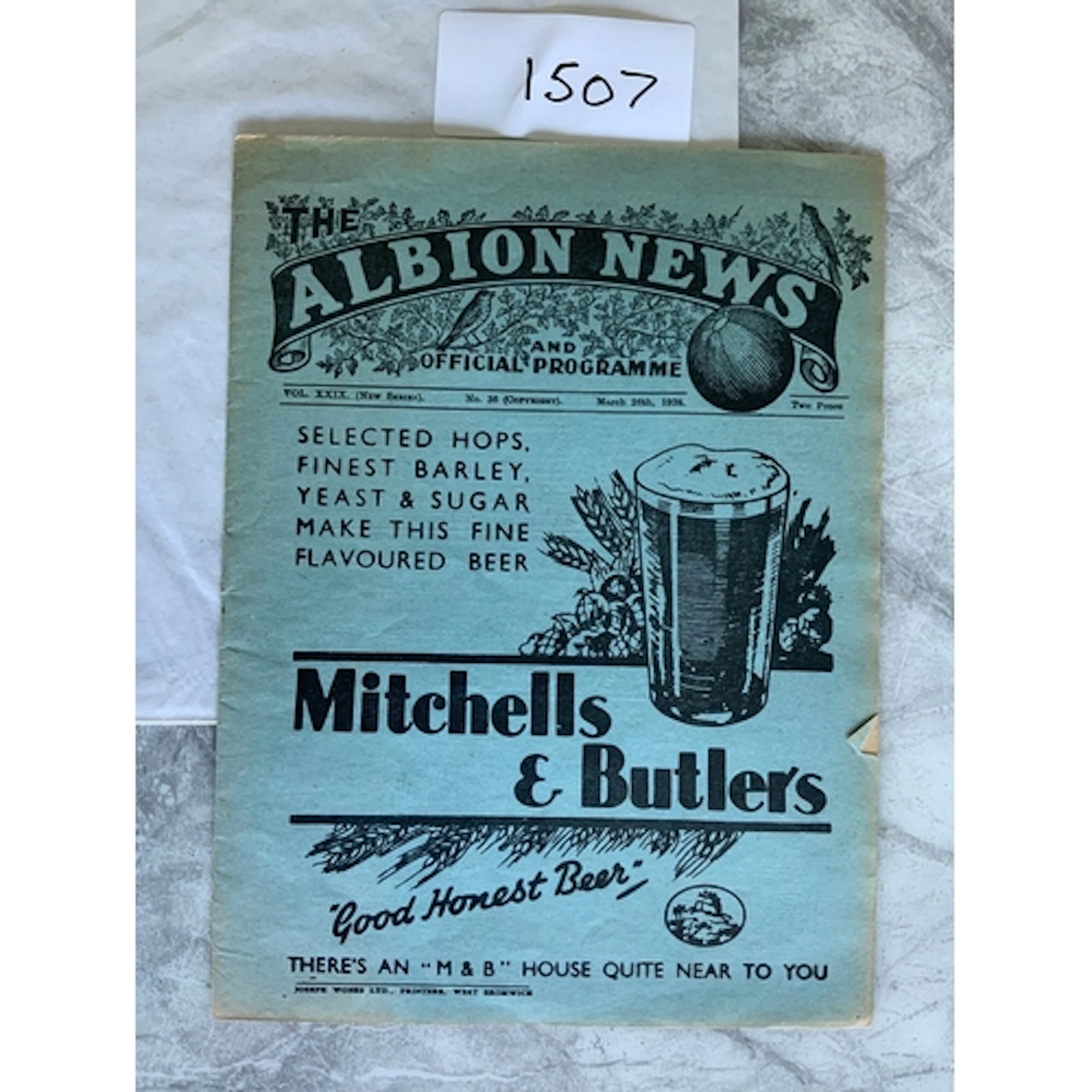 1937 - 1938 West Brom v Arsenal (Champions) Football Program...