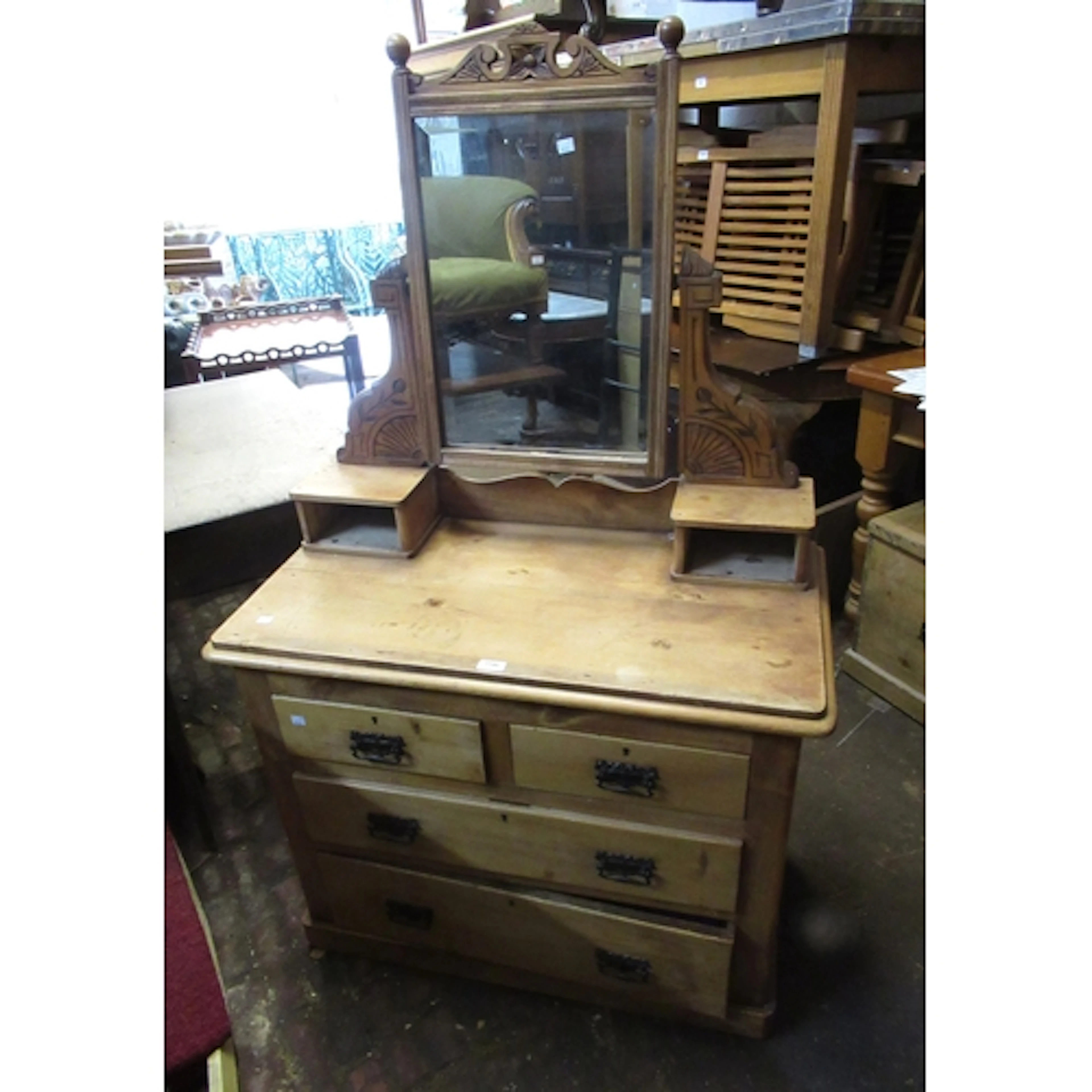 Victorian stripped pine washstand, with a swing mirror and d...
