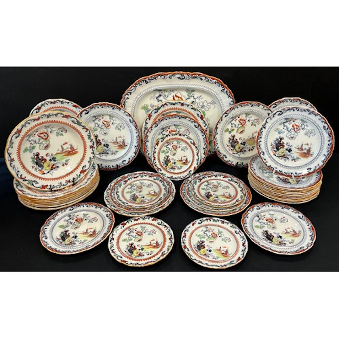 A 19th century Ashworth brothers Chinoiserie pattern dinner ...