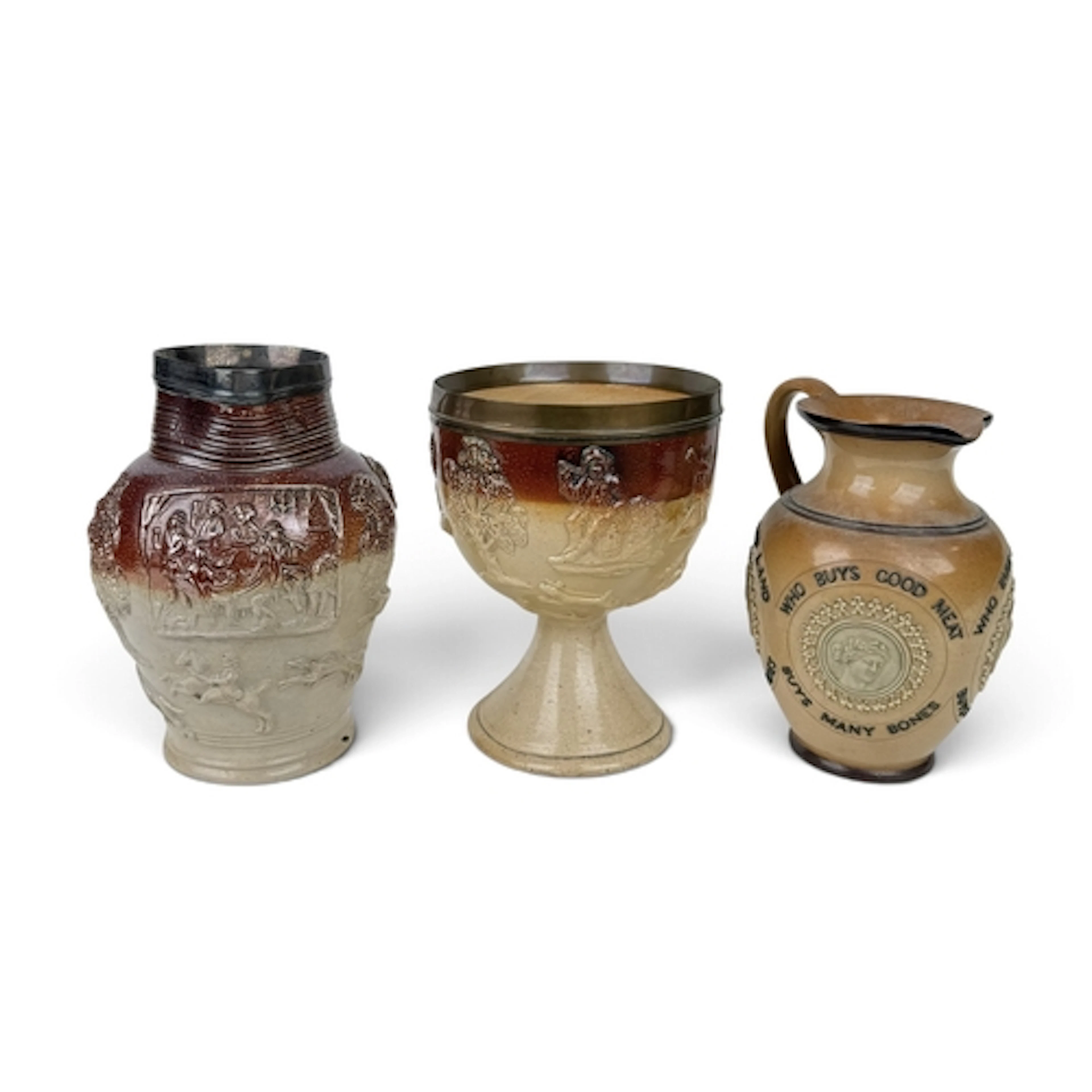 AN ENGLISH EARLY 19TH CENTURY SILVER-MOUNTED SALT-GLAZED STO...