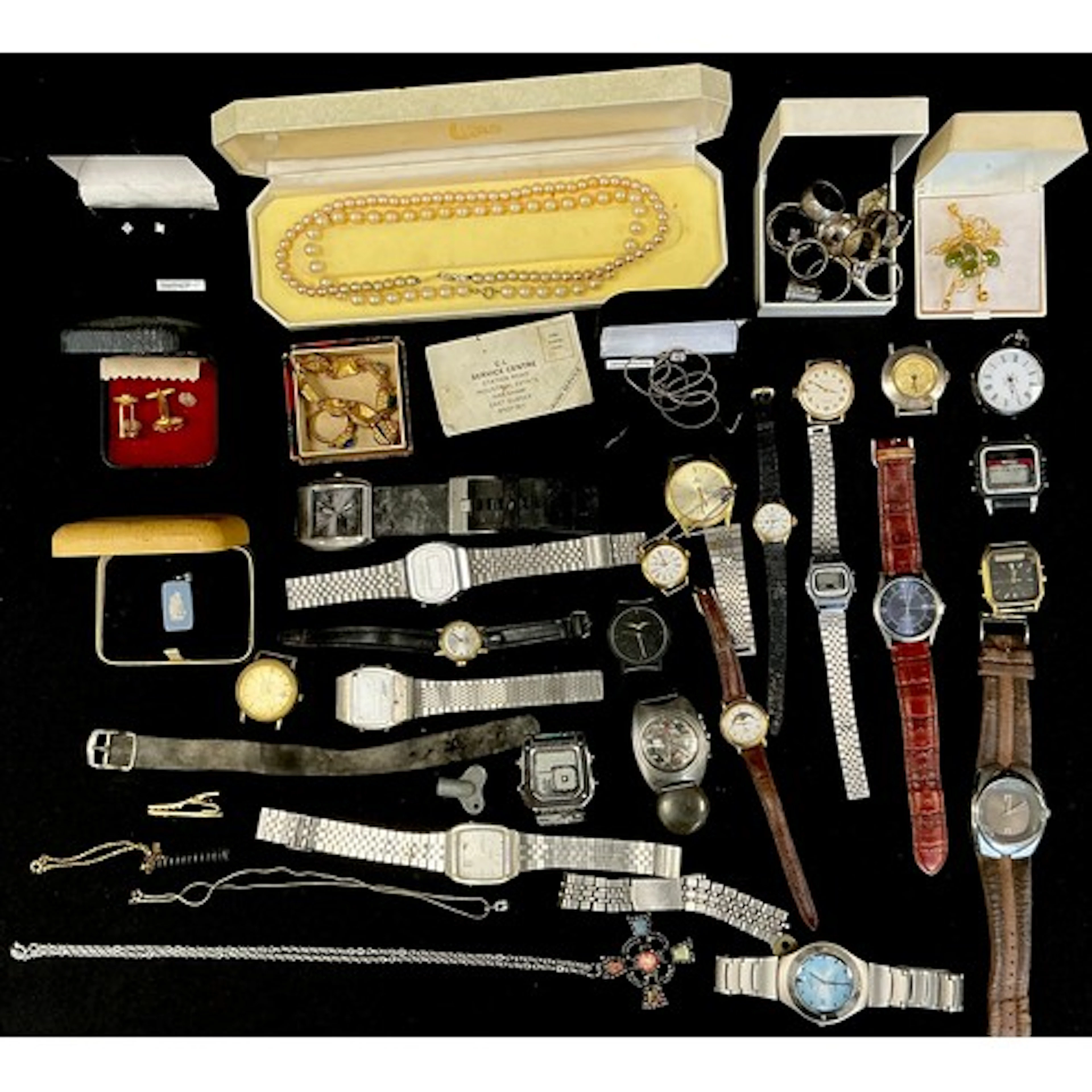 Watches & Jewellery - silver and white metal rings, earrings...