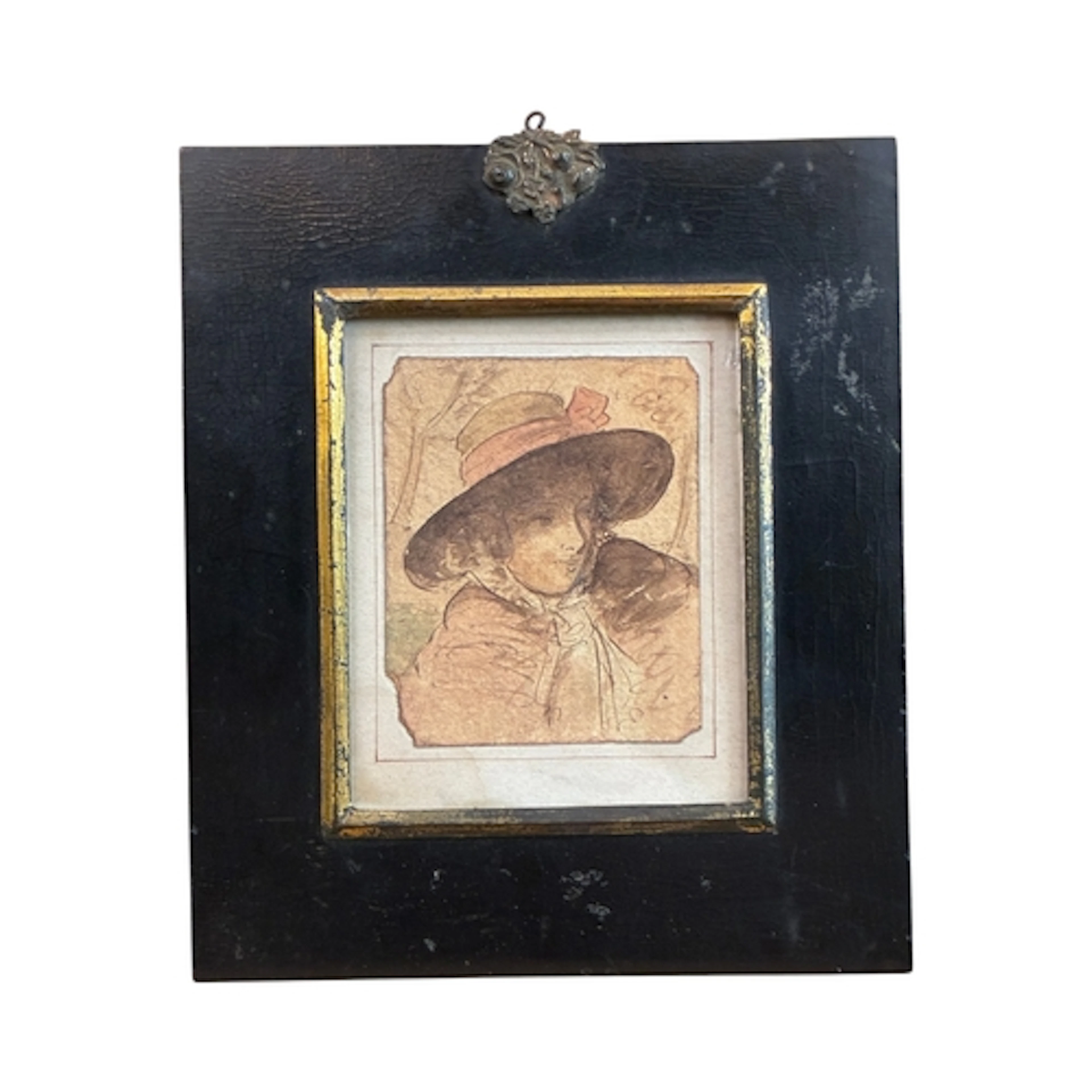 British School - Portrait of lady in a wide brimmed hat and...