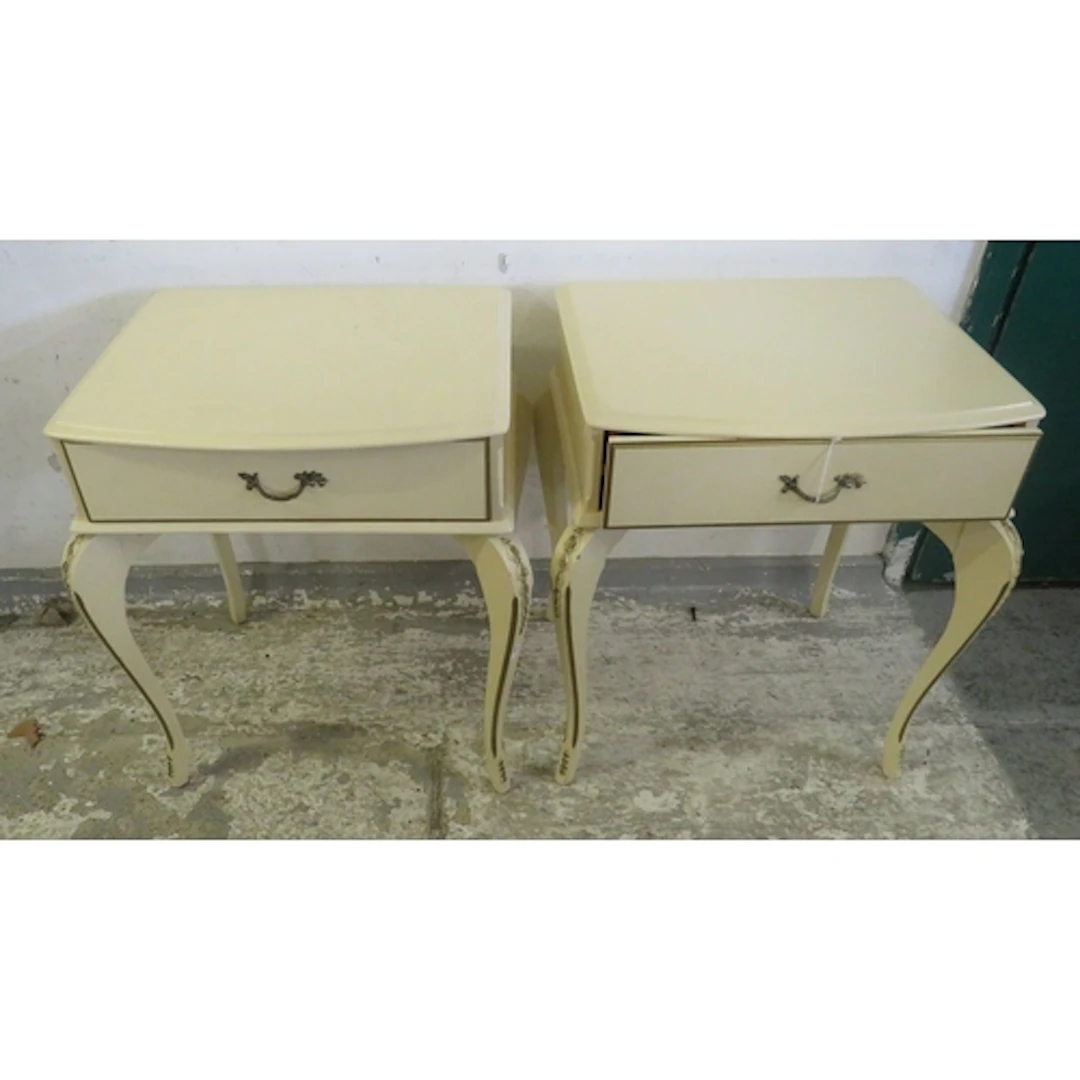 Pair Cream Painted Bow Fronted Bedside Cabinets with single ...