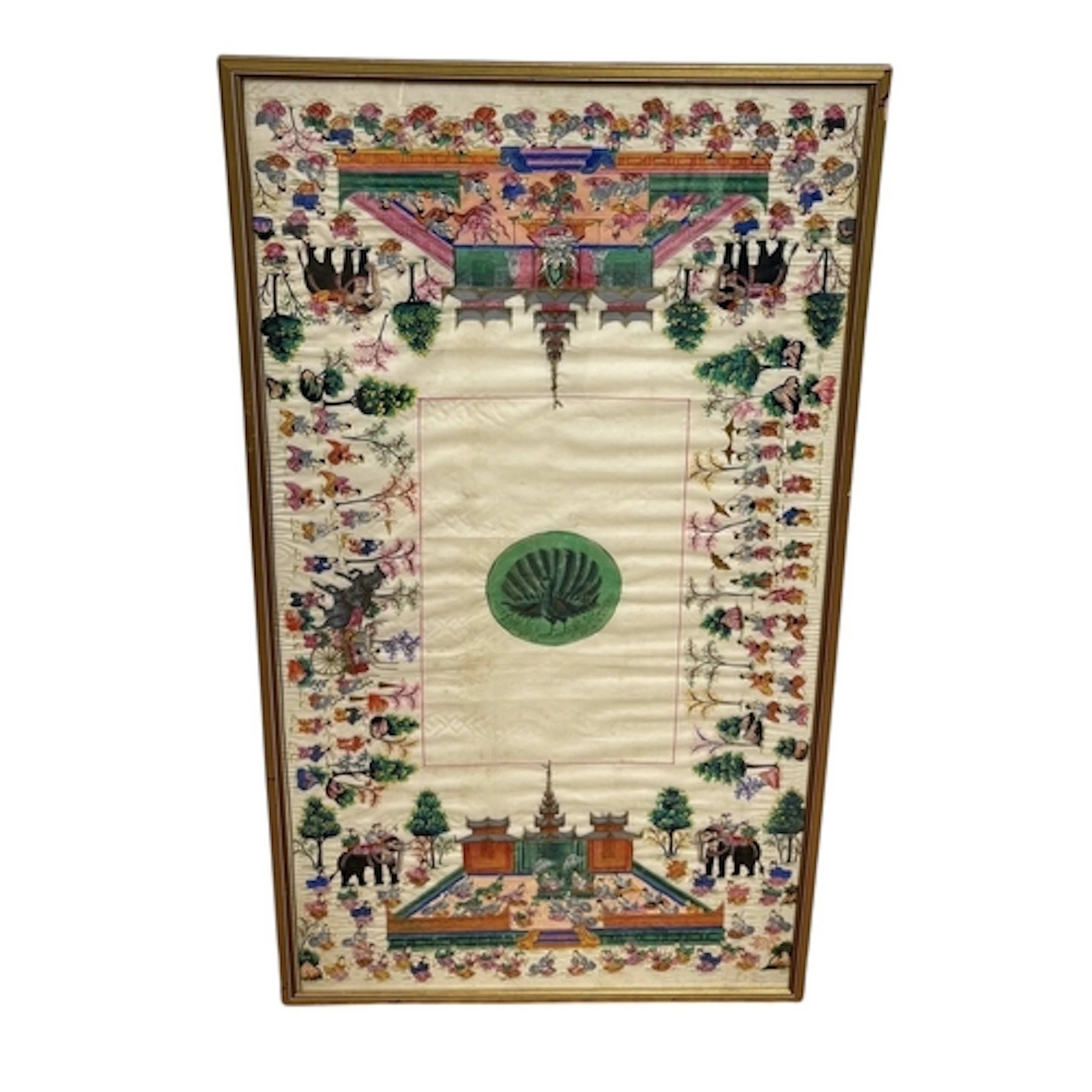 A COLONIAL BURMESE PAINTED SILK TEXTILE, MANDALAY, BURMA, LA...