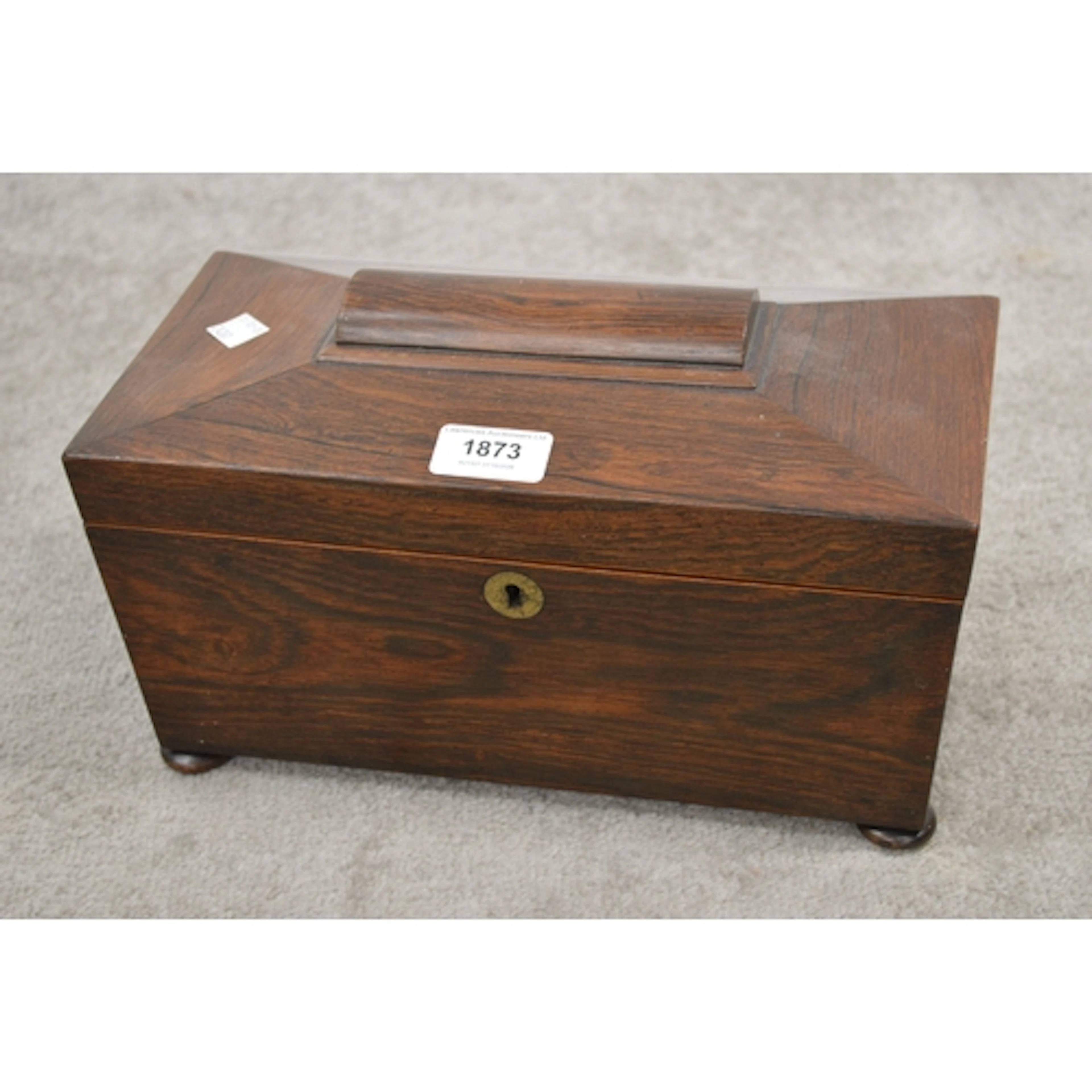 19th Century rosewood sarcophagus shaped tea caddy, the hing...