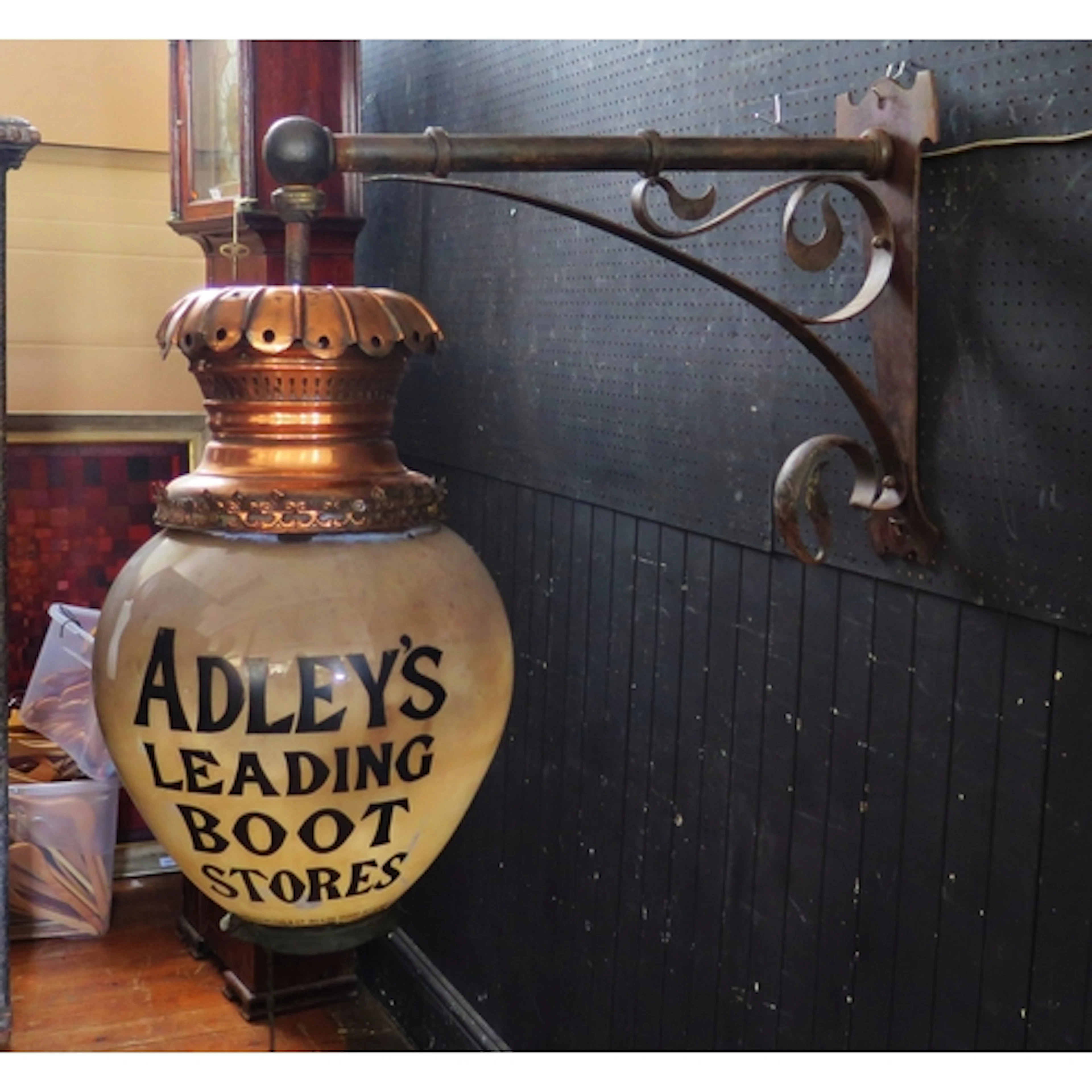 Late 19th century advertising Adley's Leading Boot Store lam...