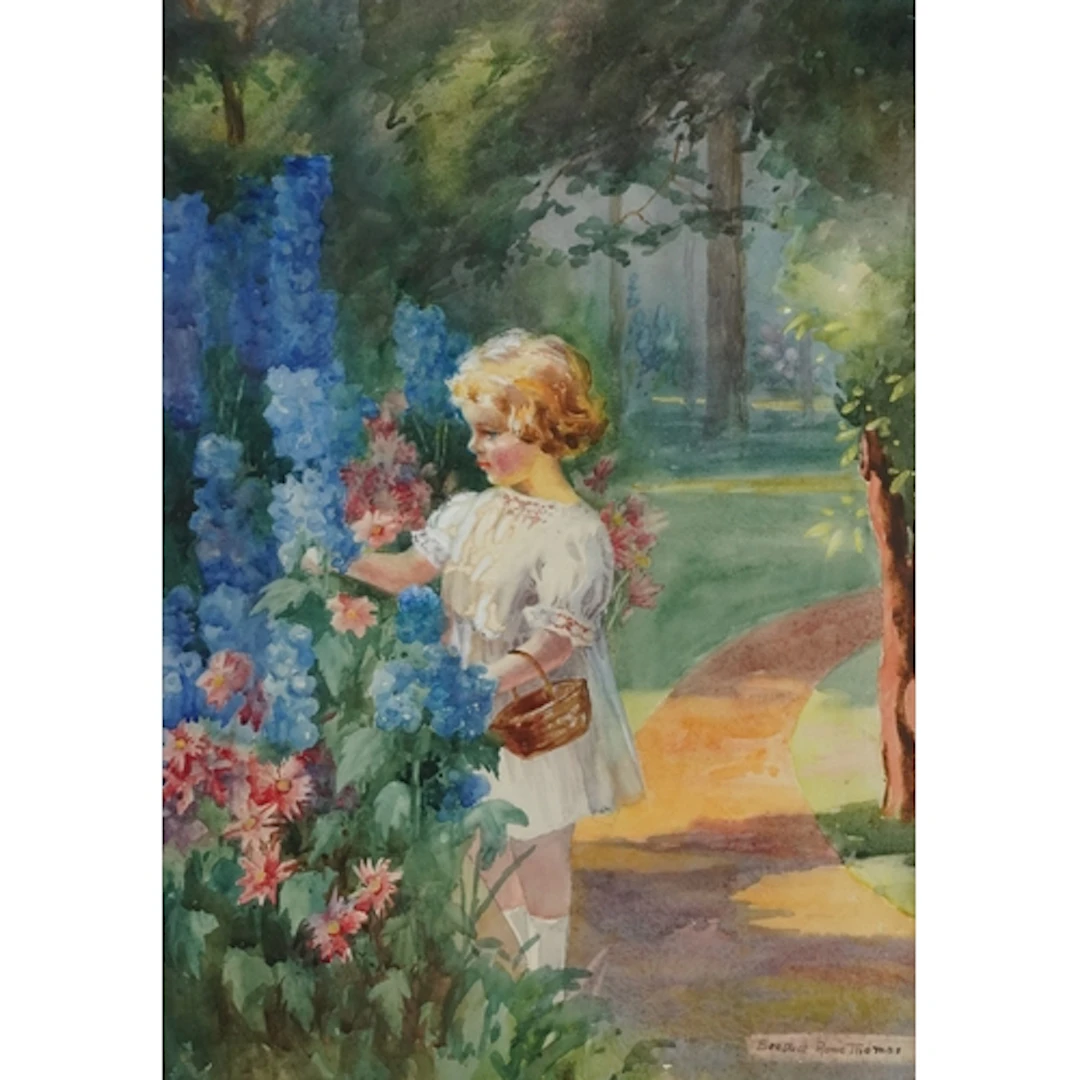 Beatrice Rowe Thomas - Young female picking flowers, 20th ce...