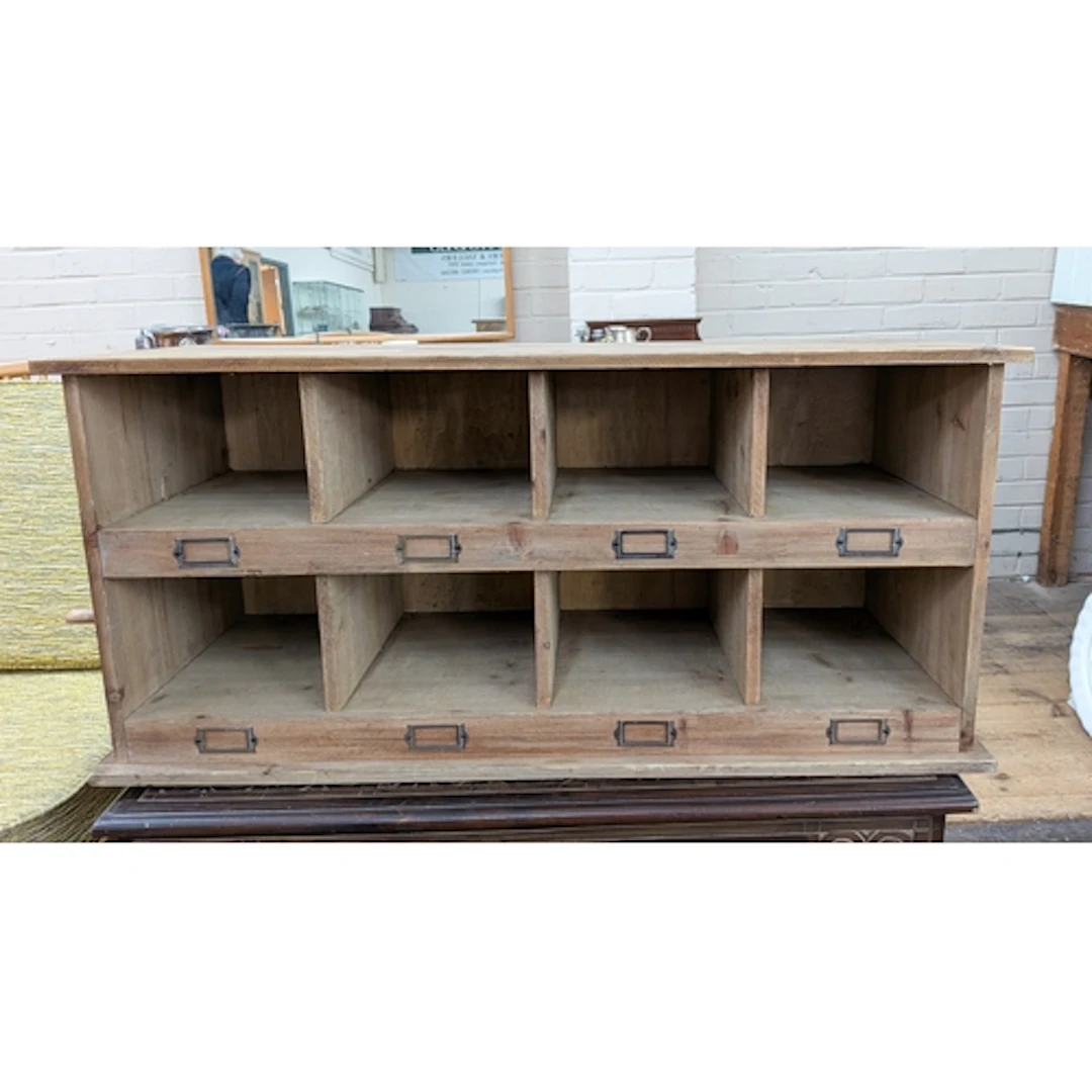 Stripped pine pigeonhole unit 38" wide
