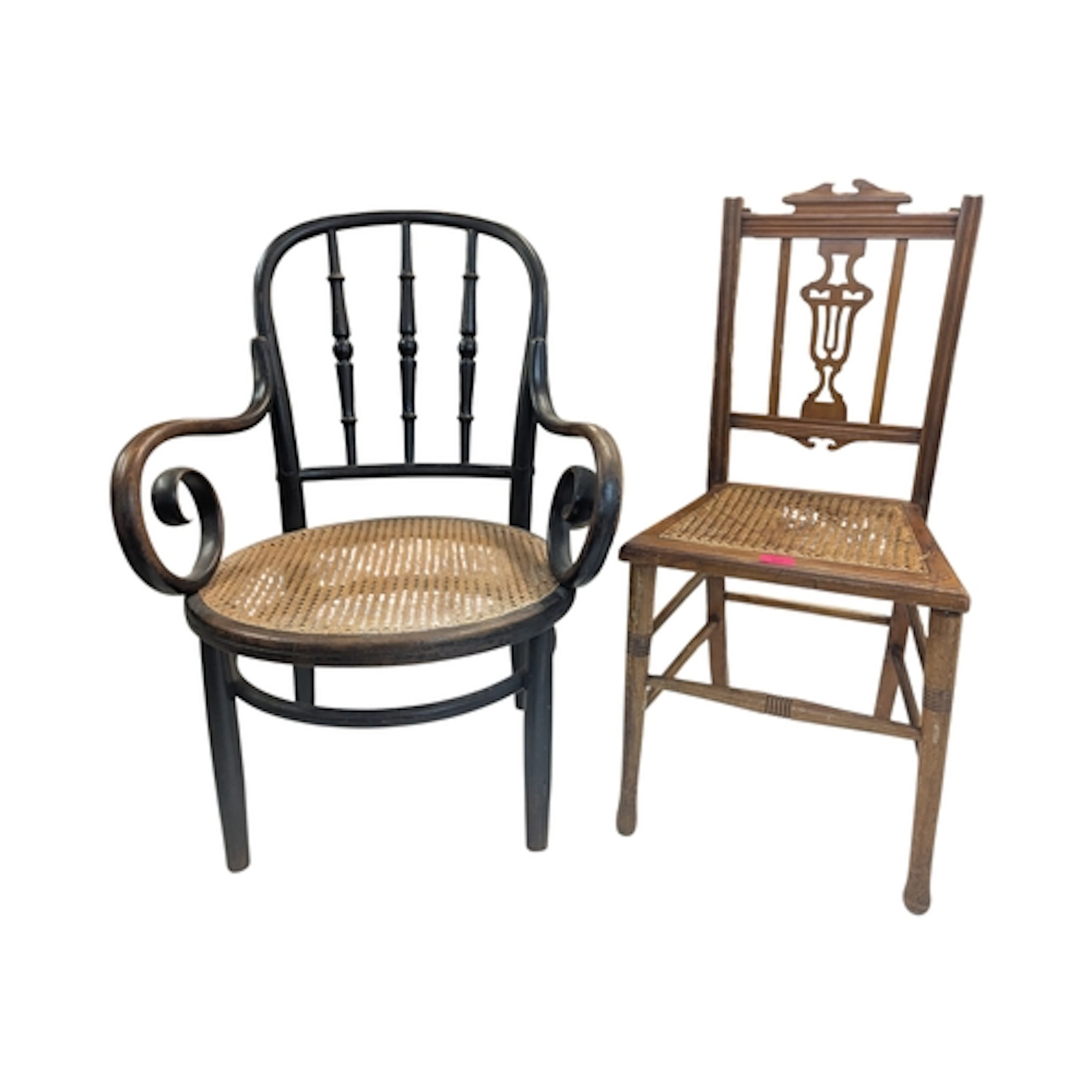 Two early 20th century cane seat chairs. The Bentwood Thonet...
