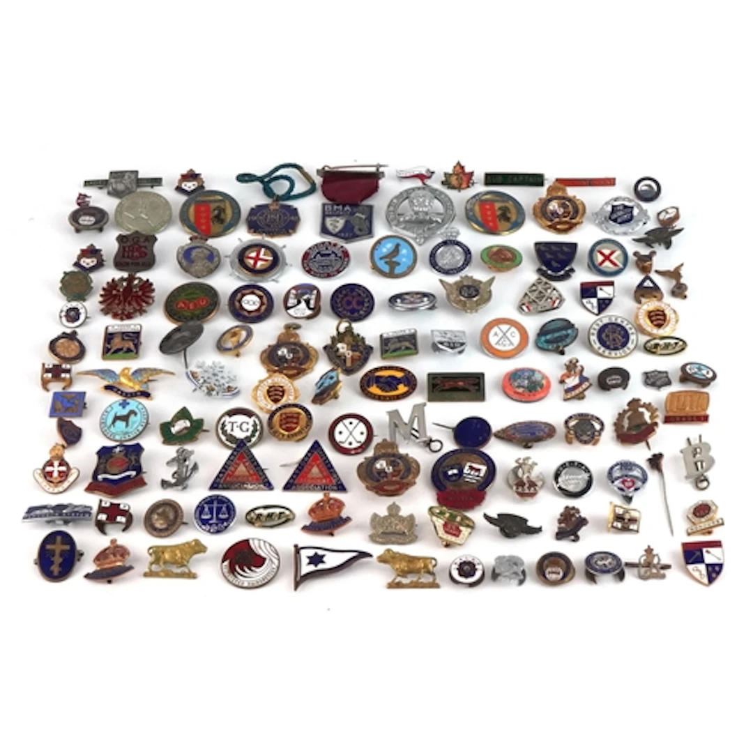 Large collection of vintage enamelled badges including Royal...
