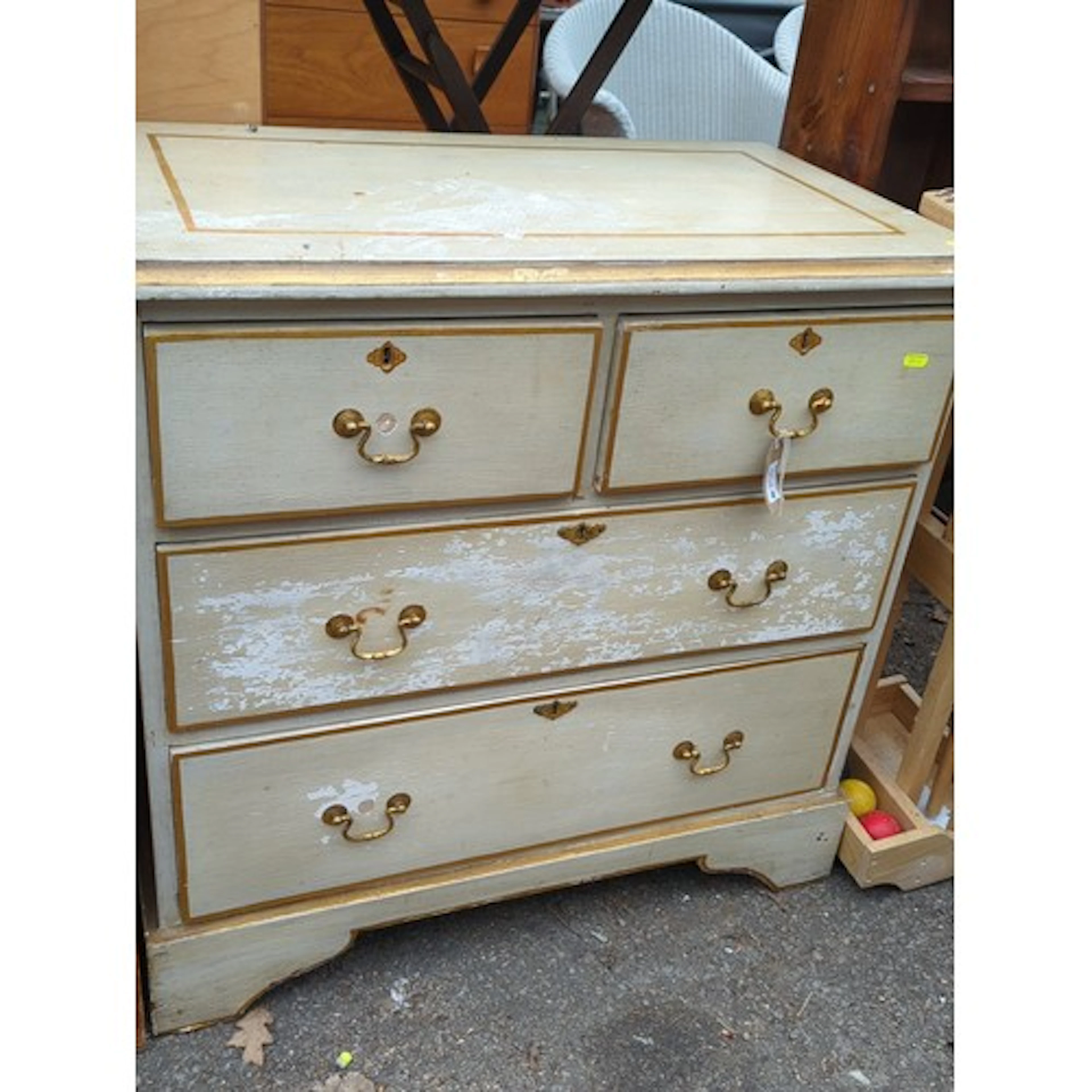 Shabby chic painted pine chest of drawers.