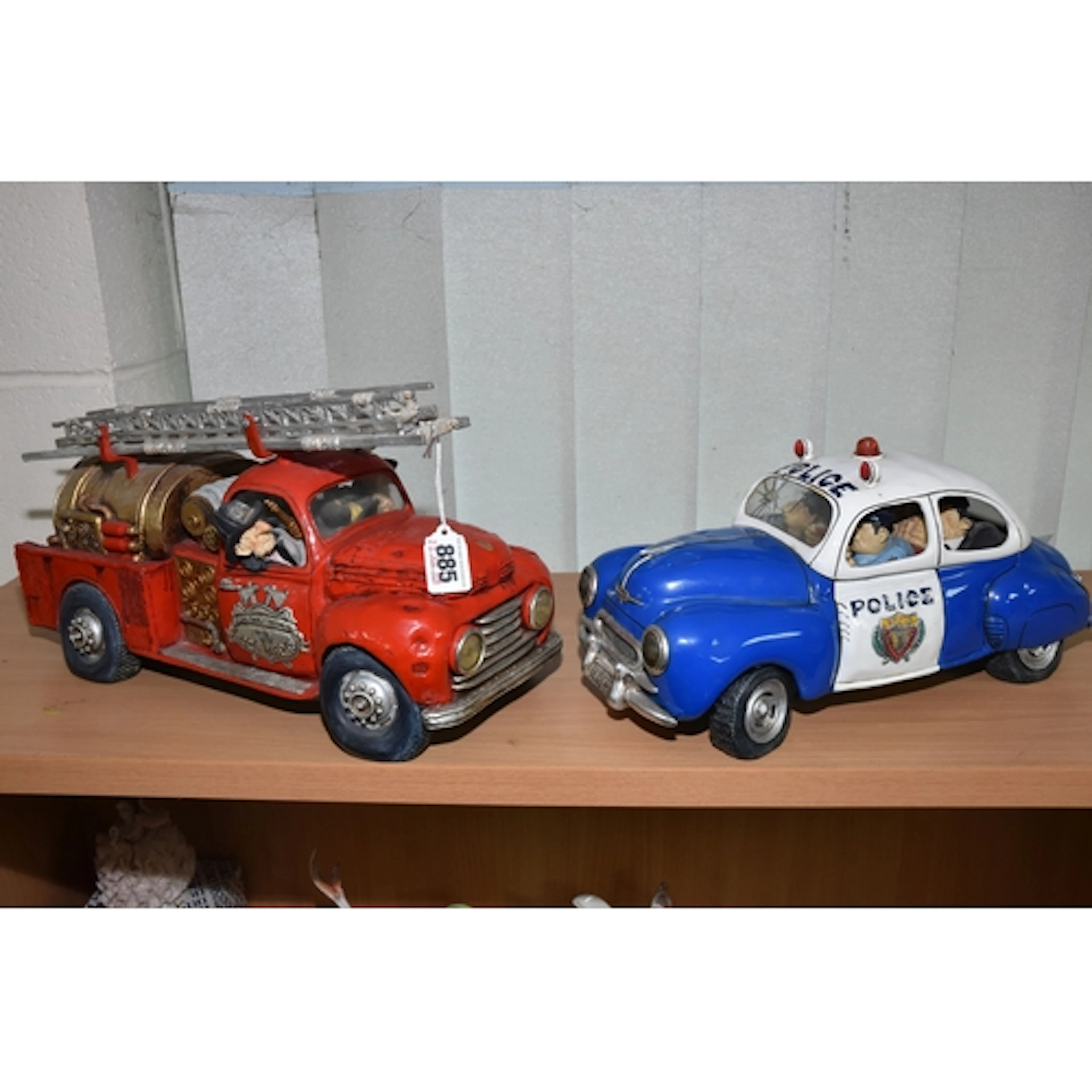 TWO GUILLERMO FERCHINO VINTAGE STYLE COMIC ART SCULPTURES, c...