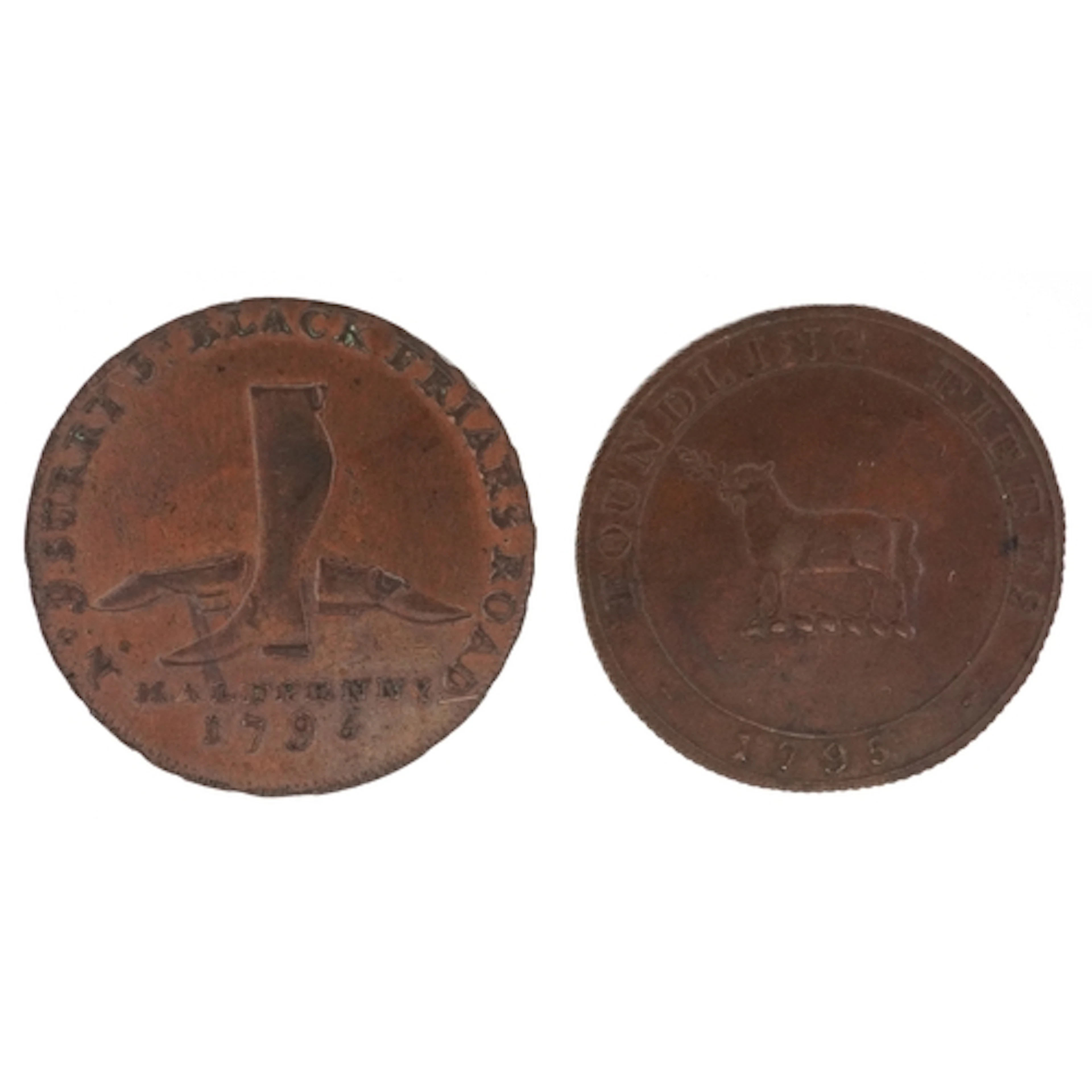 Two 18th century copper halfpenny tokens comprising 1795 Mid...