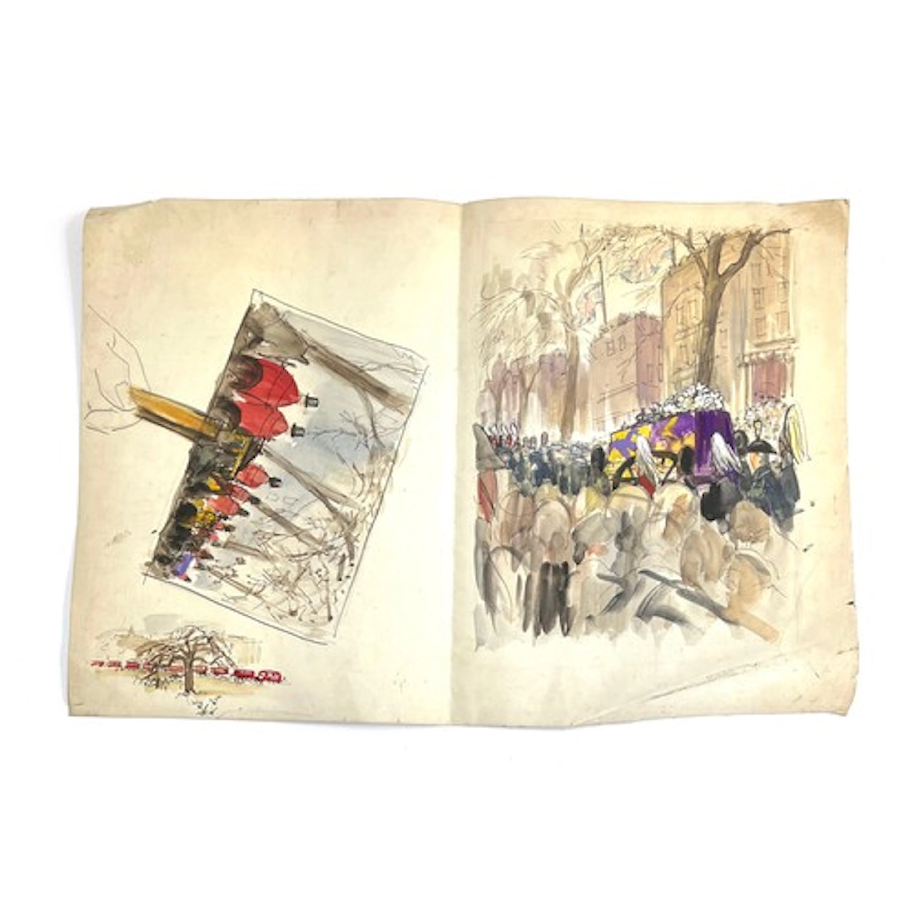 A collection of sketches and studies to include: a pen and ...
