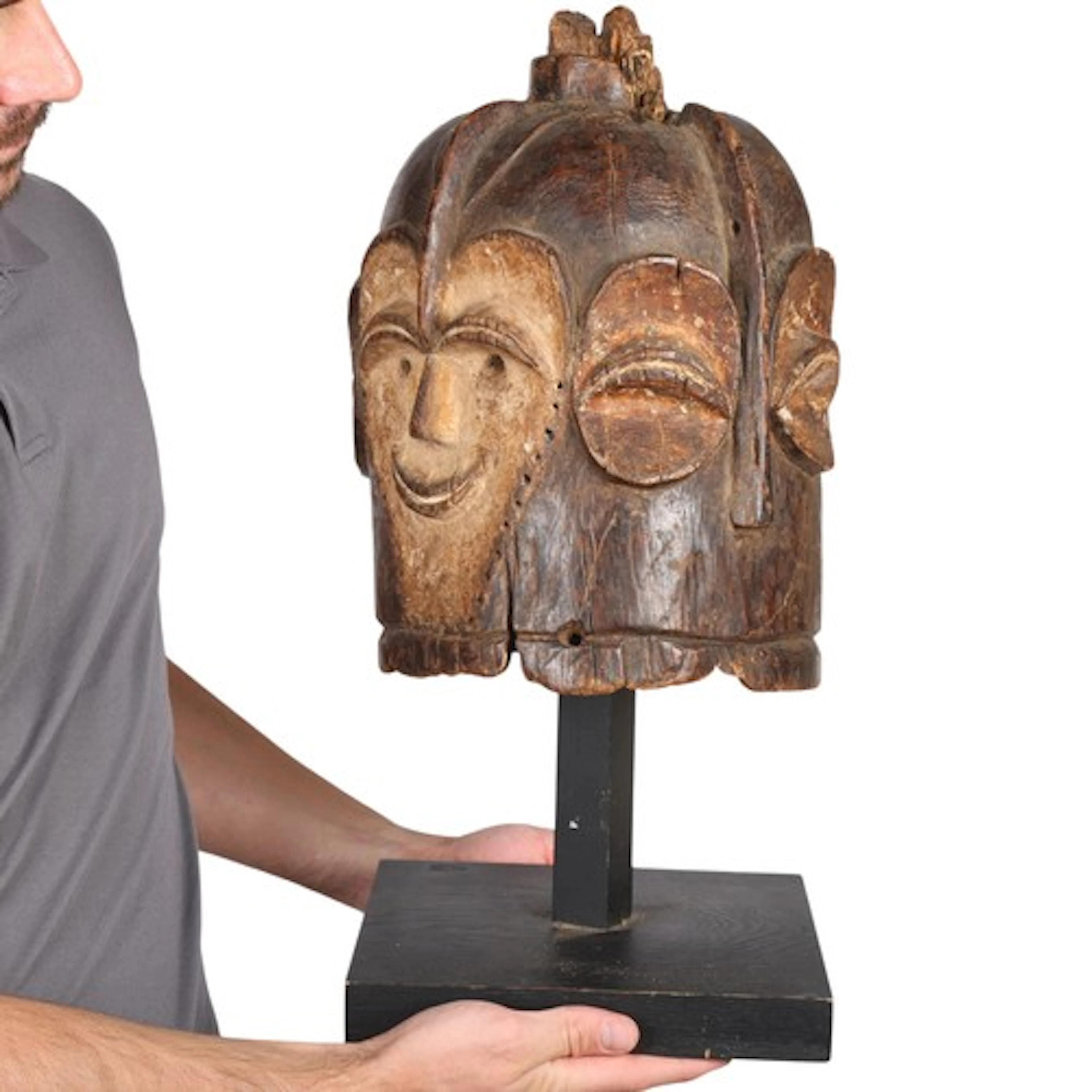 A Fang helmet mask, Gabon Africa, carved and painted wood, o...