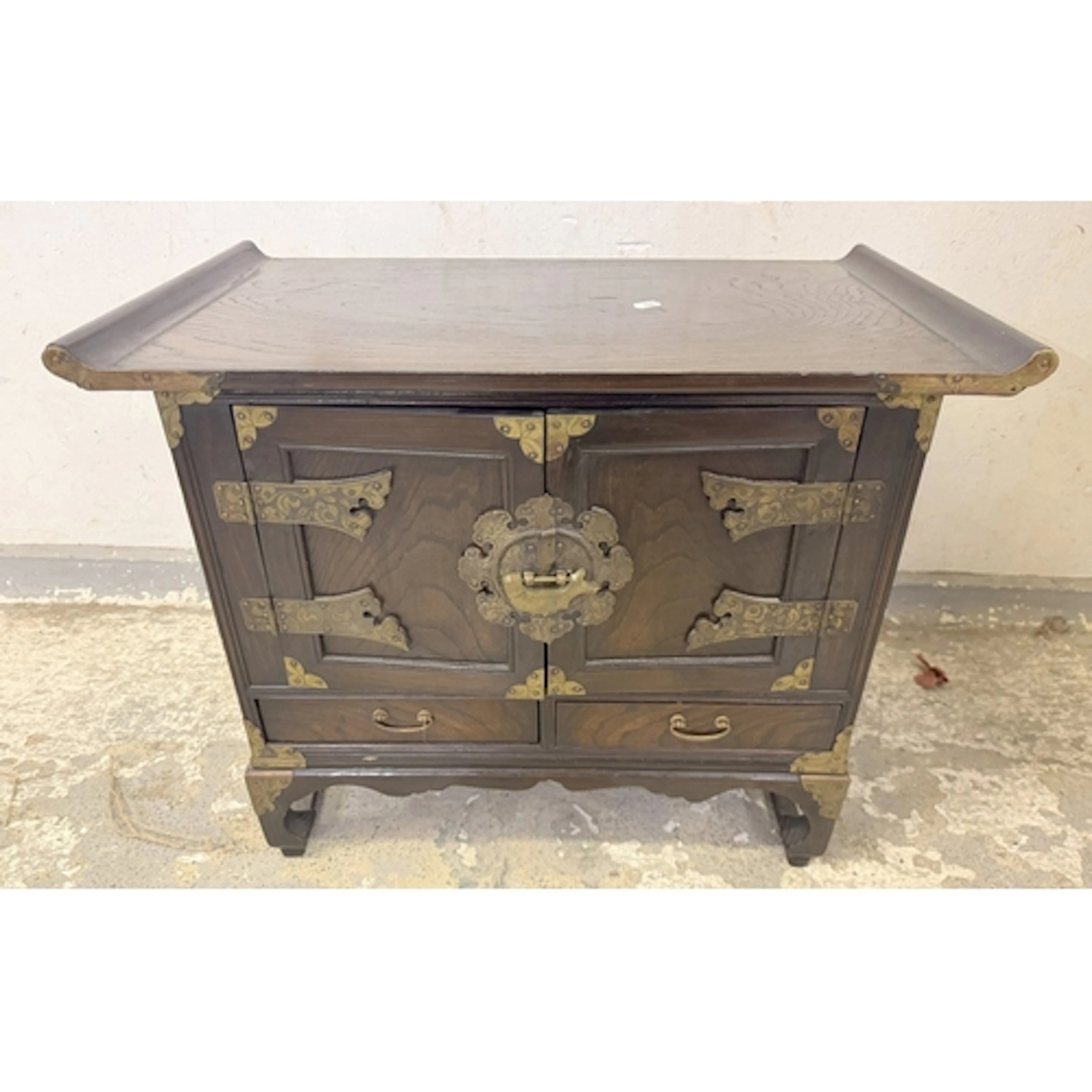 Antique Korean Cabinet with brass hinges & hardware, 2 cupbo...