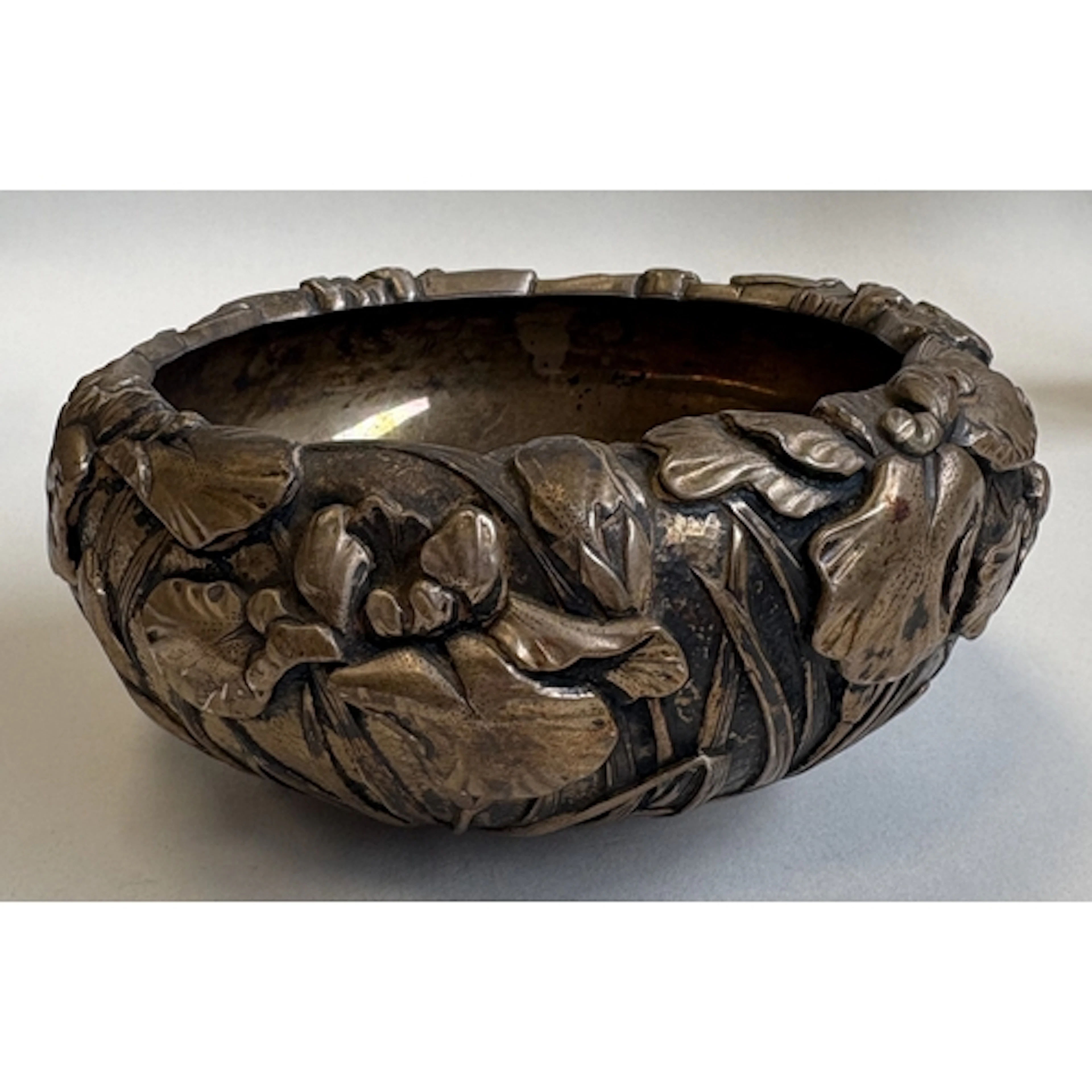 An Antique Japanese Meiji silver bowl with chrysanthemum dec...