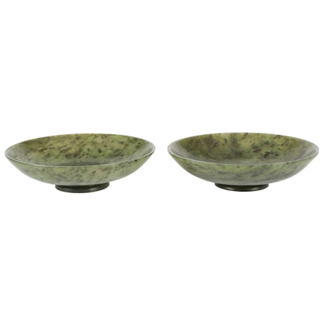 A pair of Chinese spinach green jade dishes, 18th century, e...