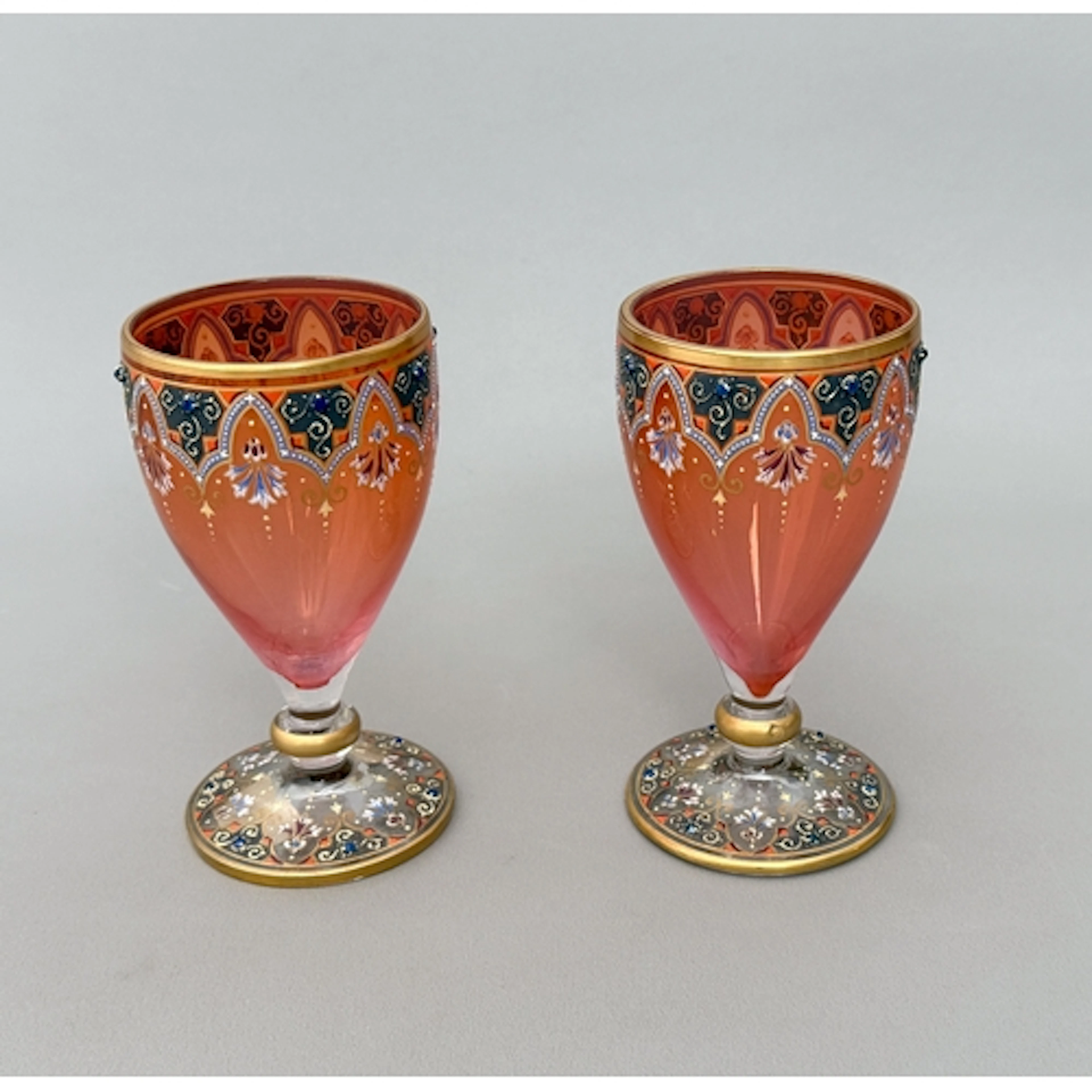A pair of 'jewelled' and enamel glass goblets - late ninetee...