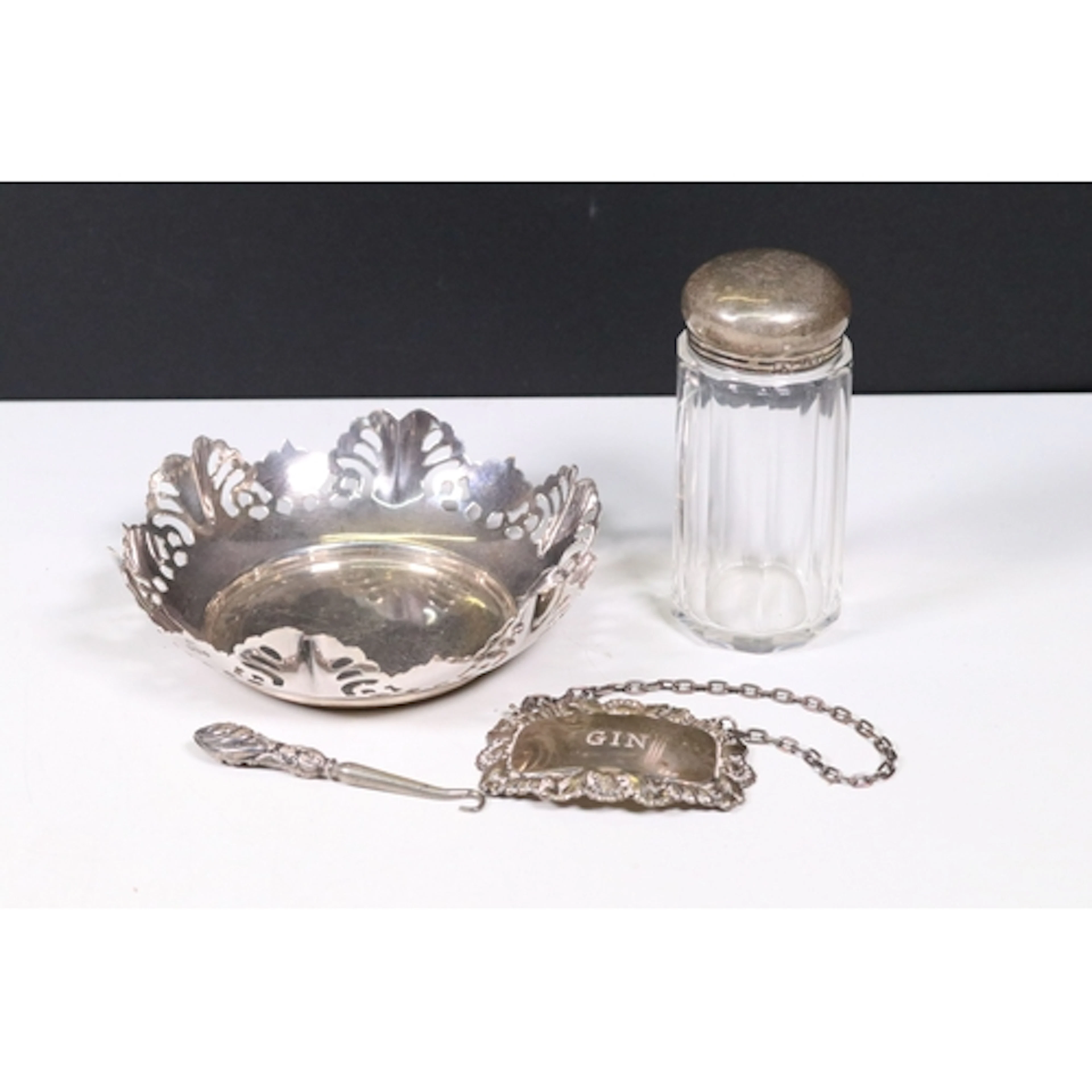 Small quantity of hallmarked silver to include Gin decanter ...
