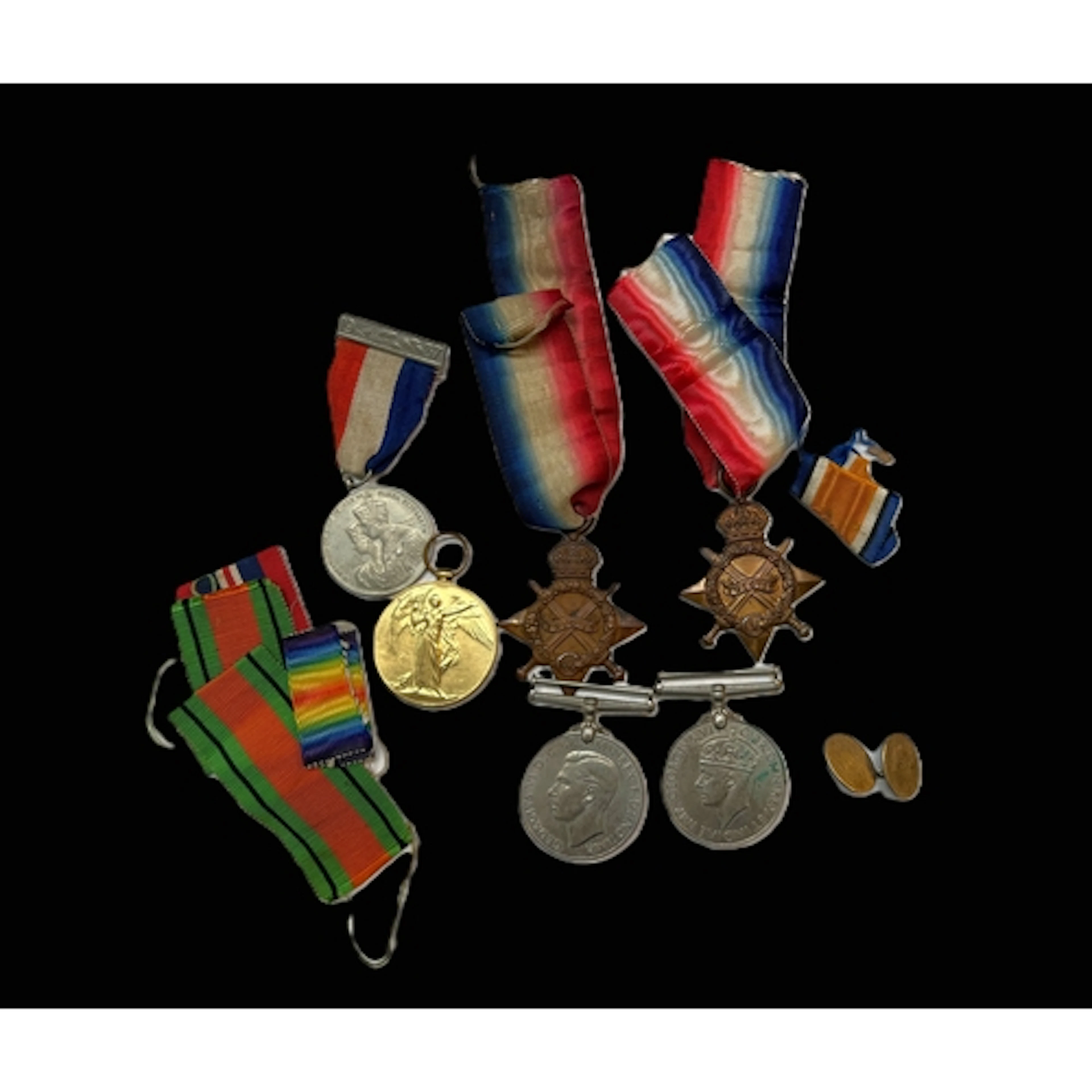 A pair of WWI medals awarded to Pte. L. Valentine, another W...