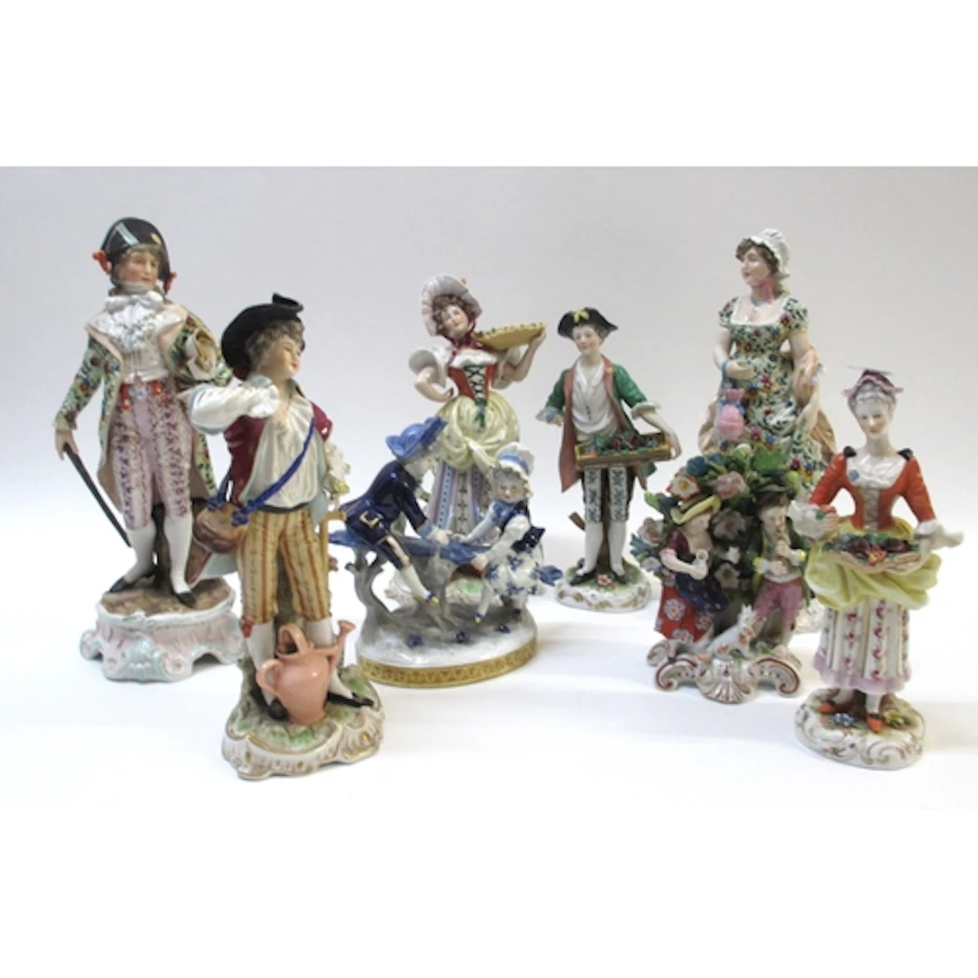 Pair of Rudolstadt figures of a lady and gentleman, each wea...
