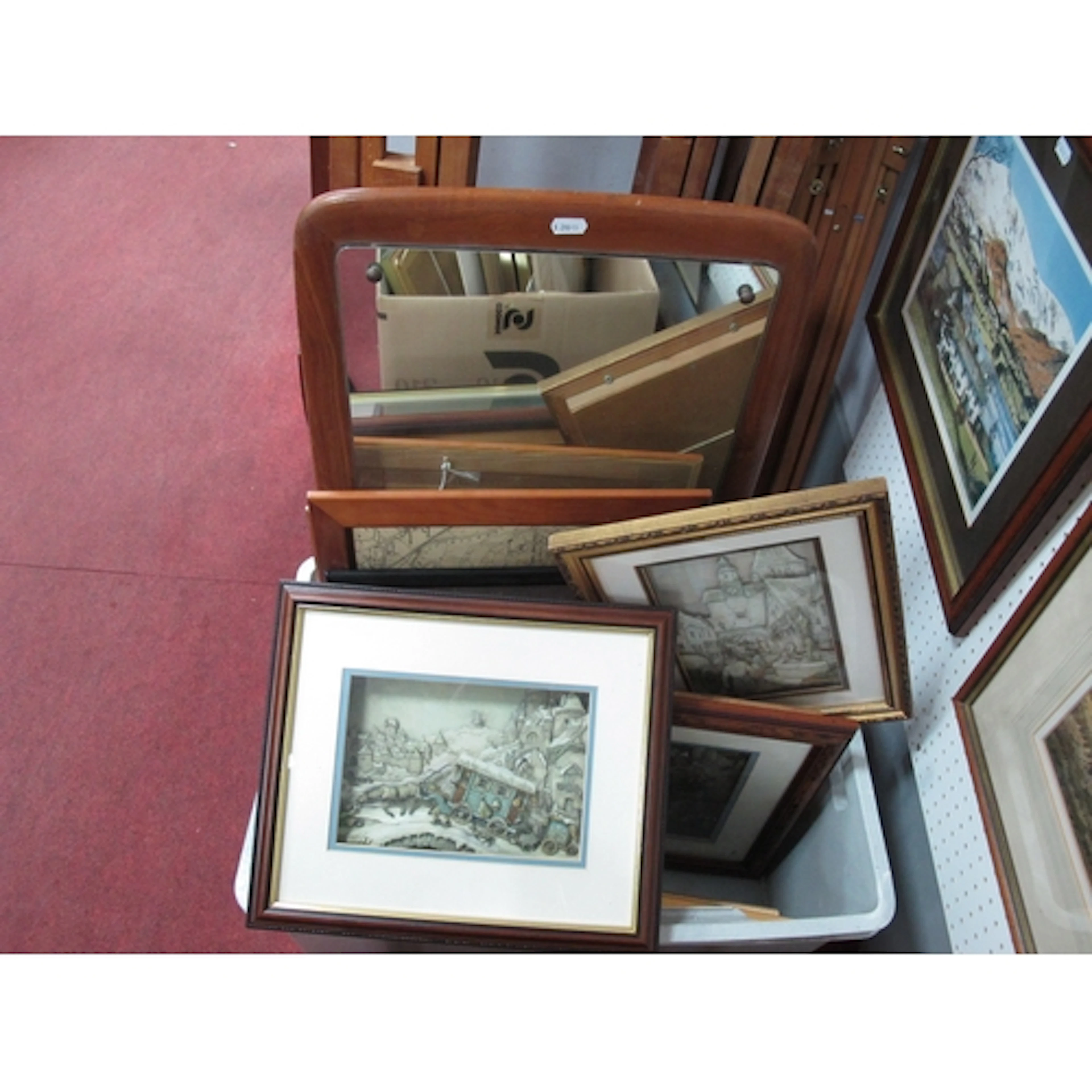 Vintage mirror and pictures, including wooden framed mirror ...