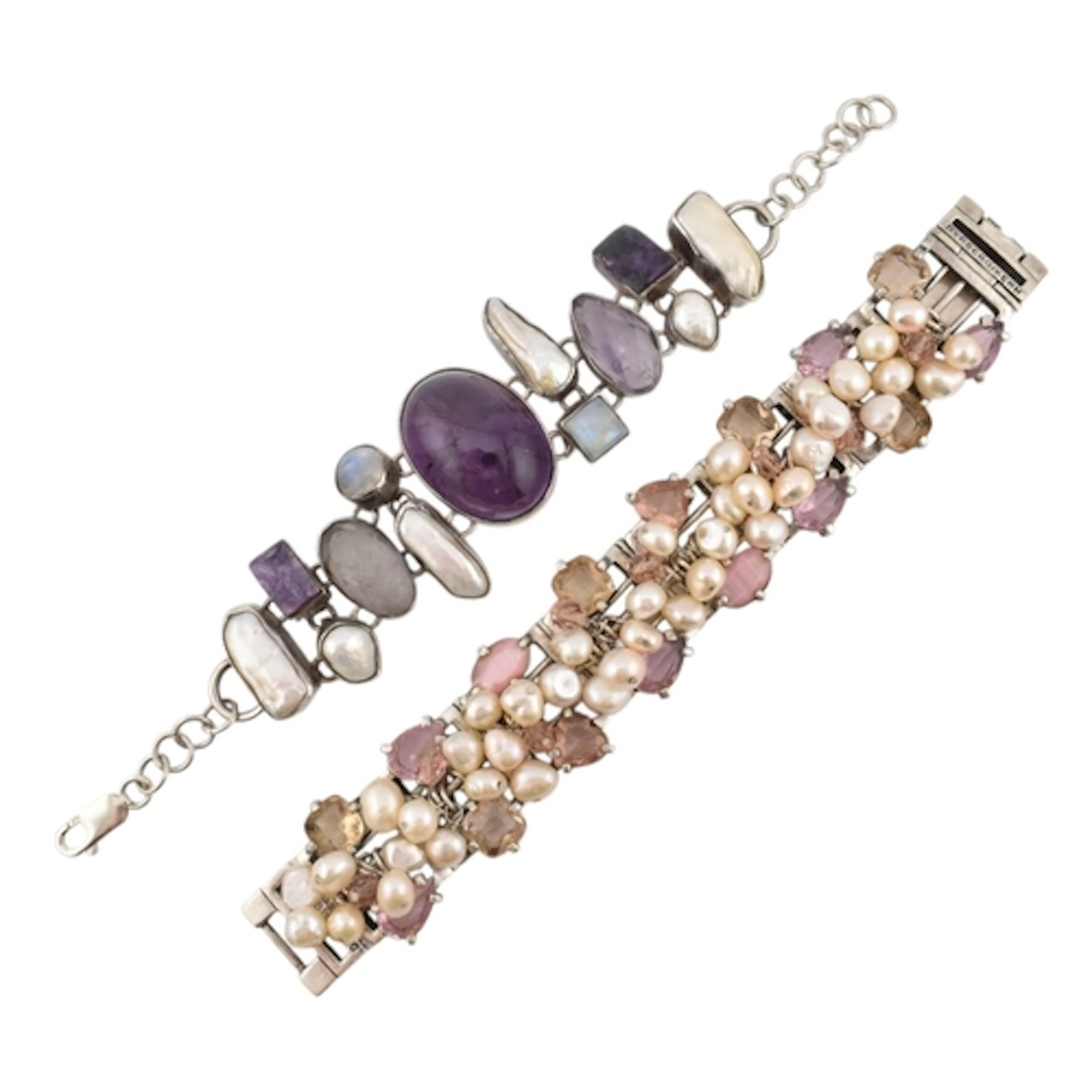 Two silver and gem set bracelets. The bracelets to include ;...