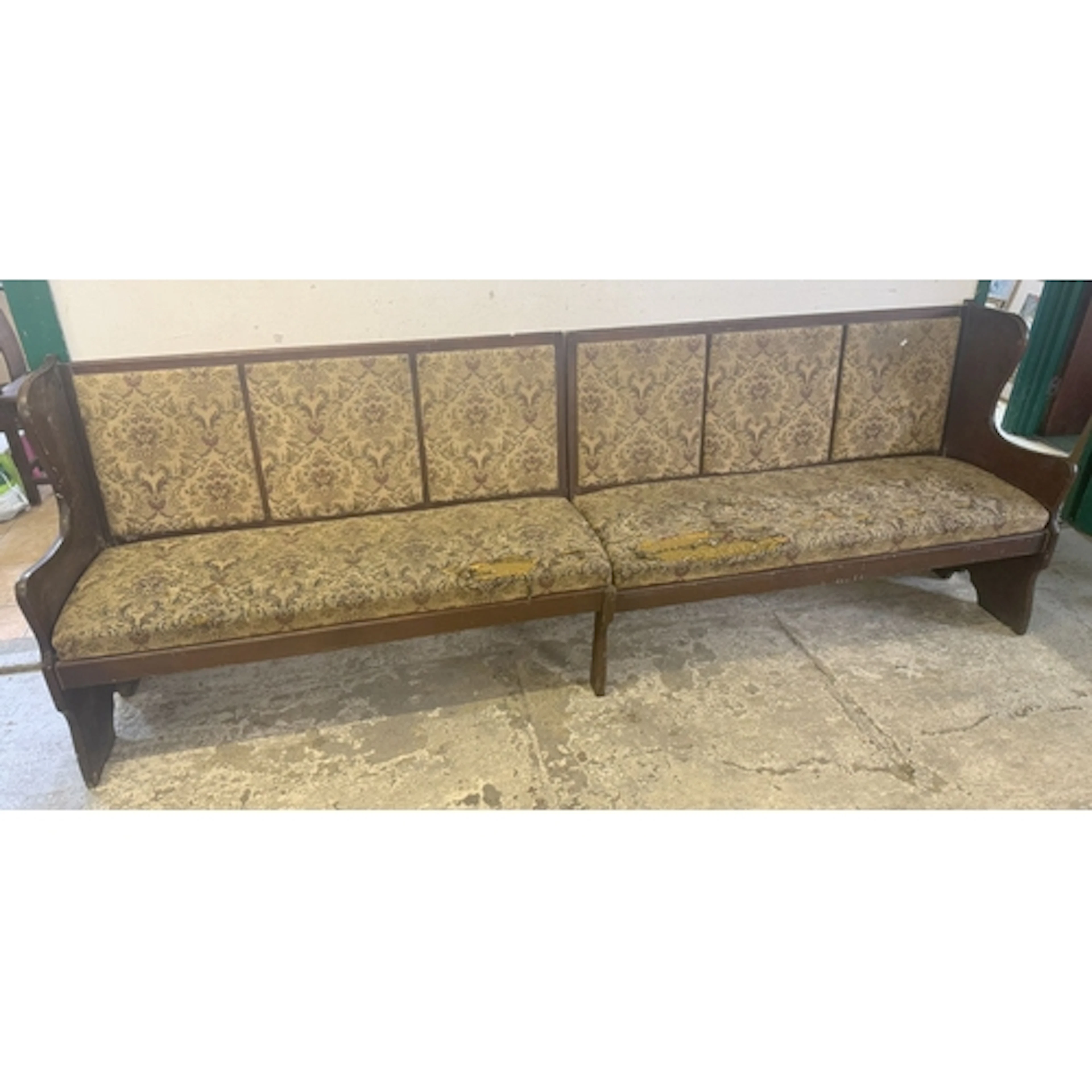 Pair Antique Oak Church Pews/Bench Seats, together forming 1...