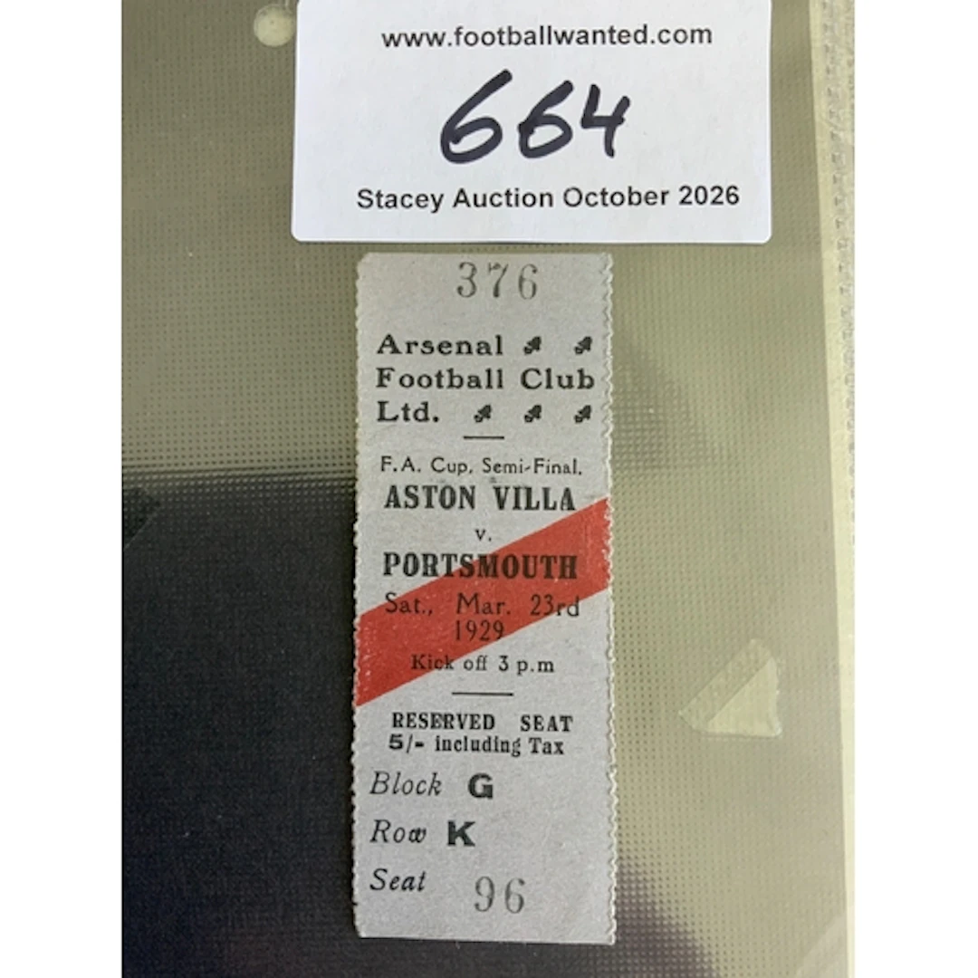 1929 FA Cup Semi Final Football Ticket: Portsmouth v Aston V...