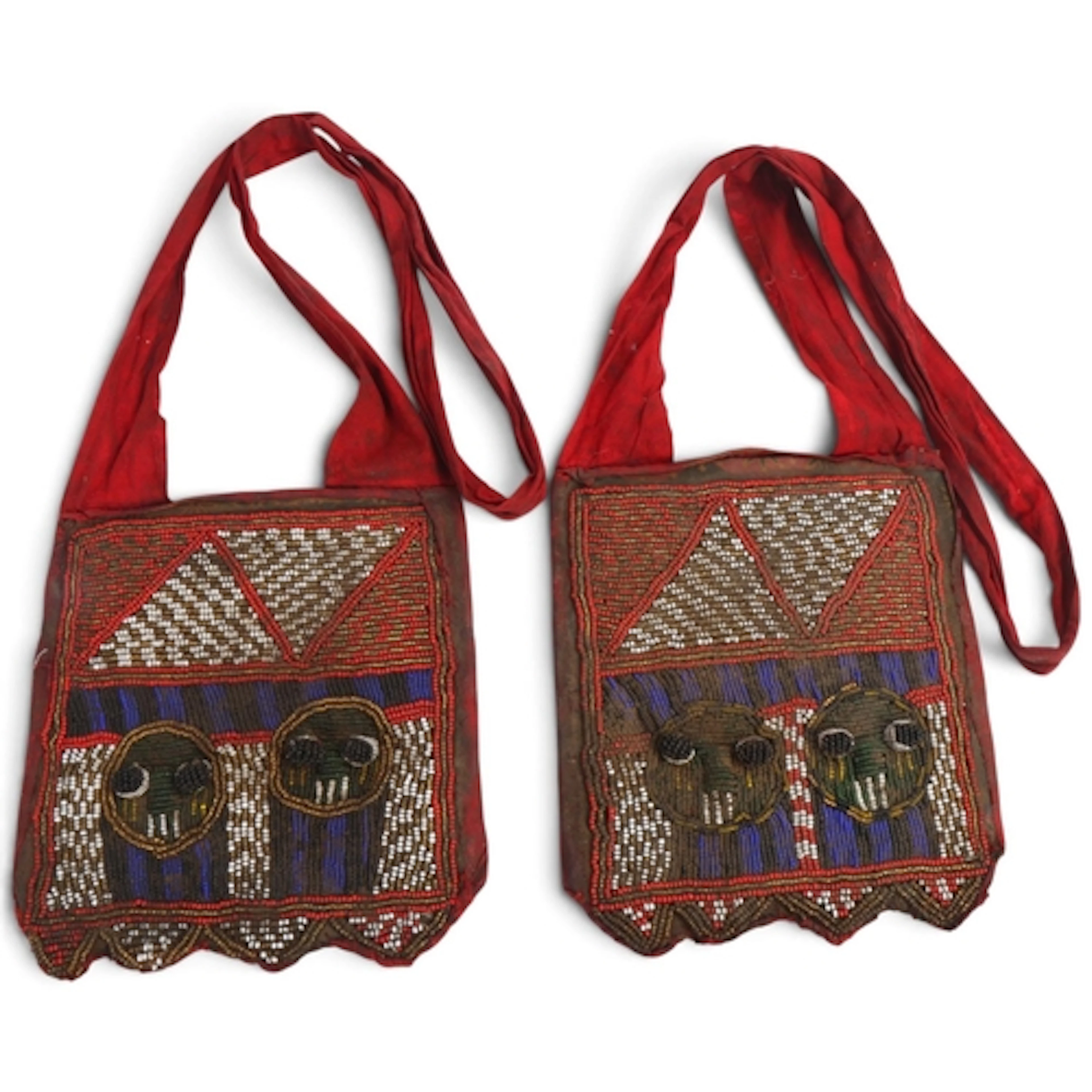 A pair of Yoruba beadwork panels with cloth straps, width 19...