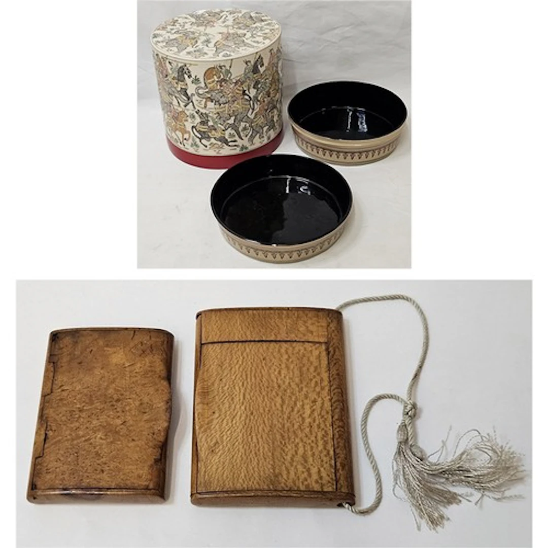 2 Vintage Burr Wood Cigarette Cases, largest with compartmen...