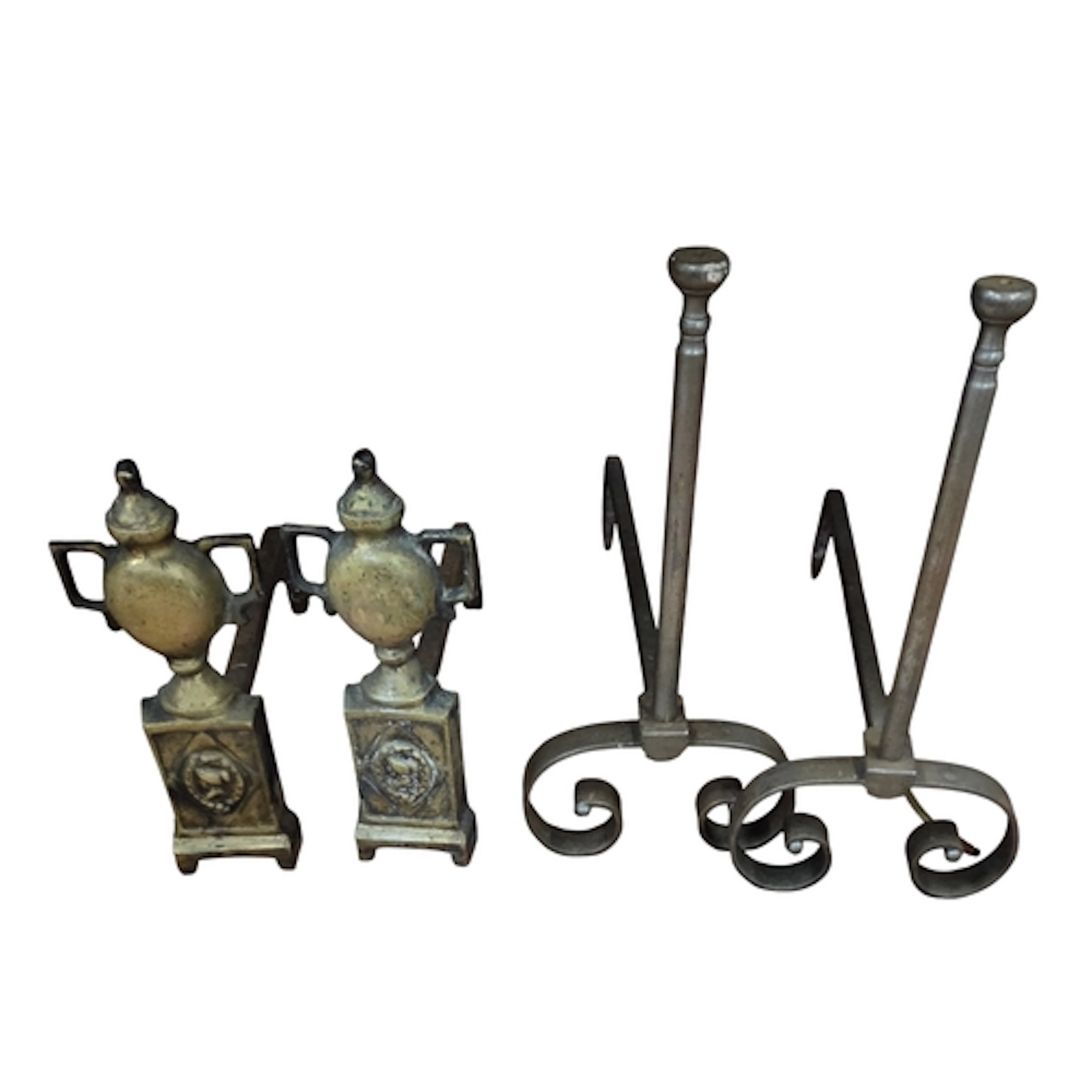 Two pairs of 19th Century Andirons. L 53 x H 48 cm approx.