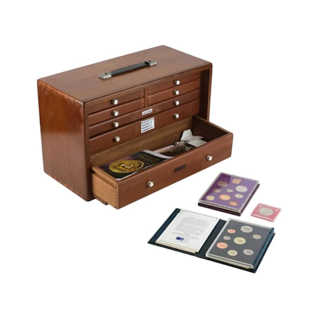 A Union Coin Cabinet with Contents. A lockable Union cabinet...