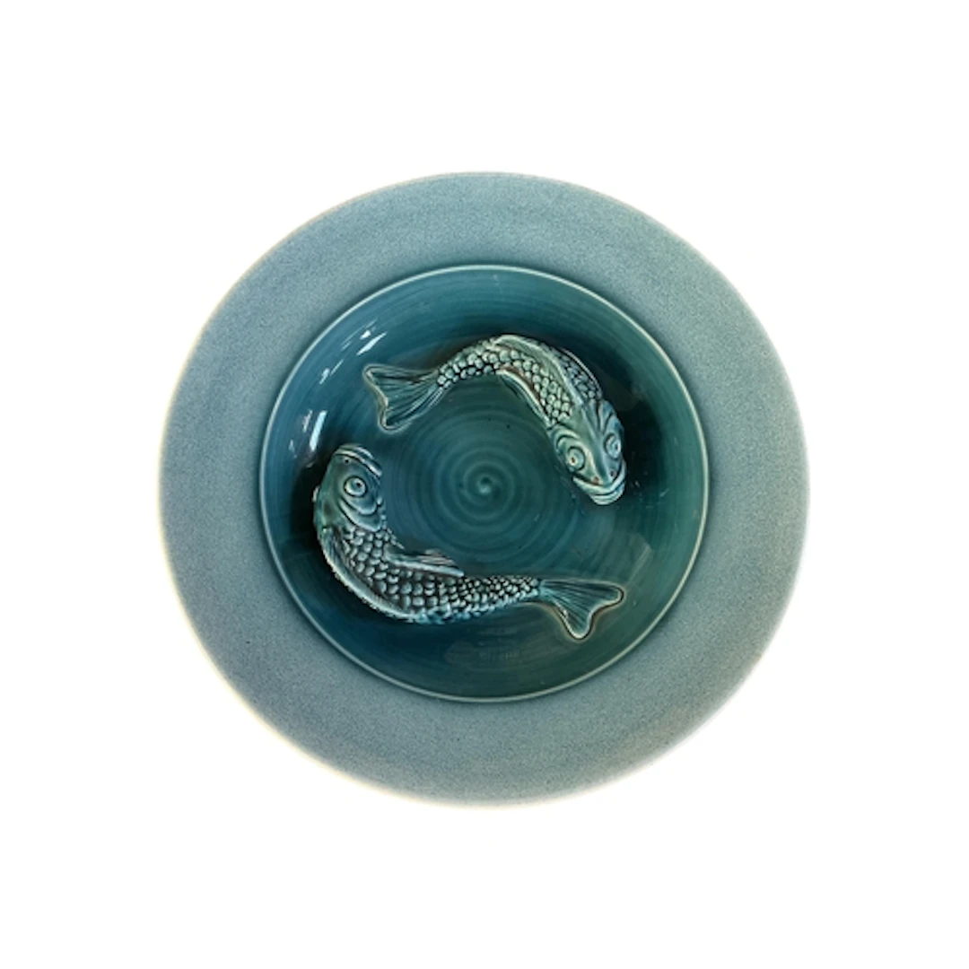 Alan White for Poole Pottery, a double carp bowl, turquoise ...