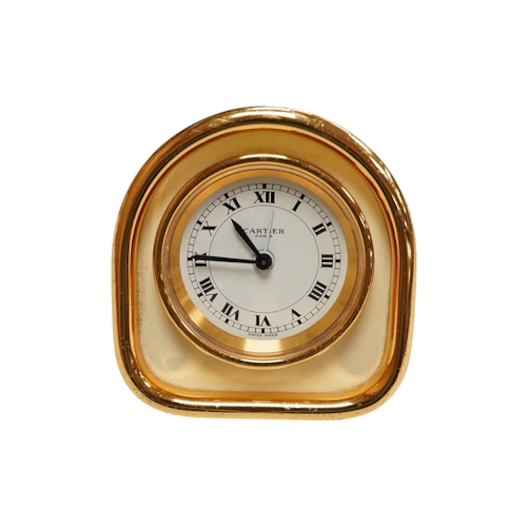 A Cartier cream enamel bordered desk clock, 7504, 7.5cm high...