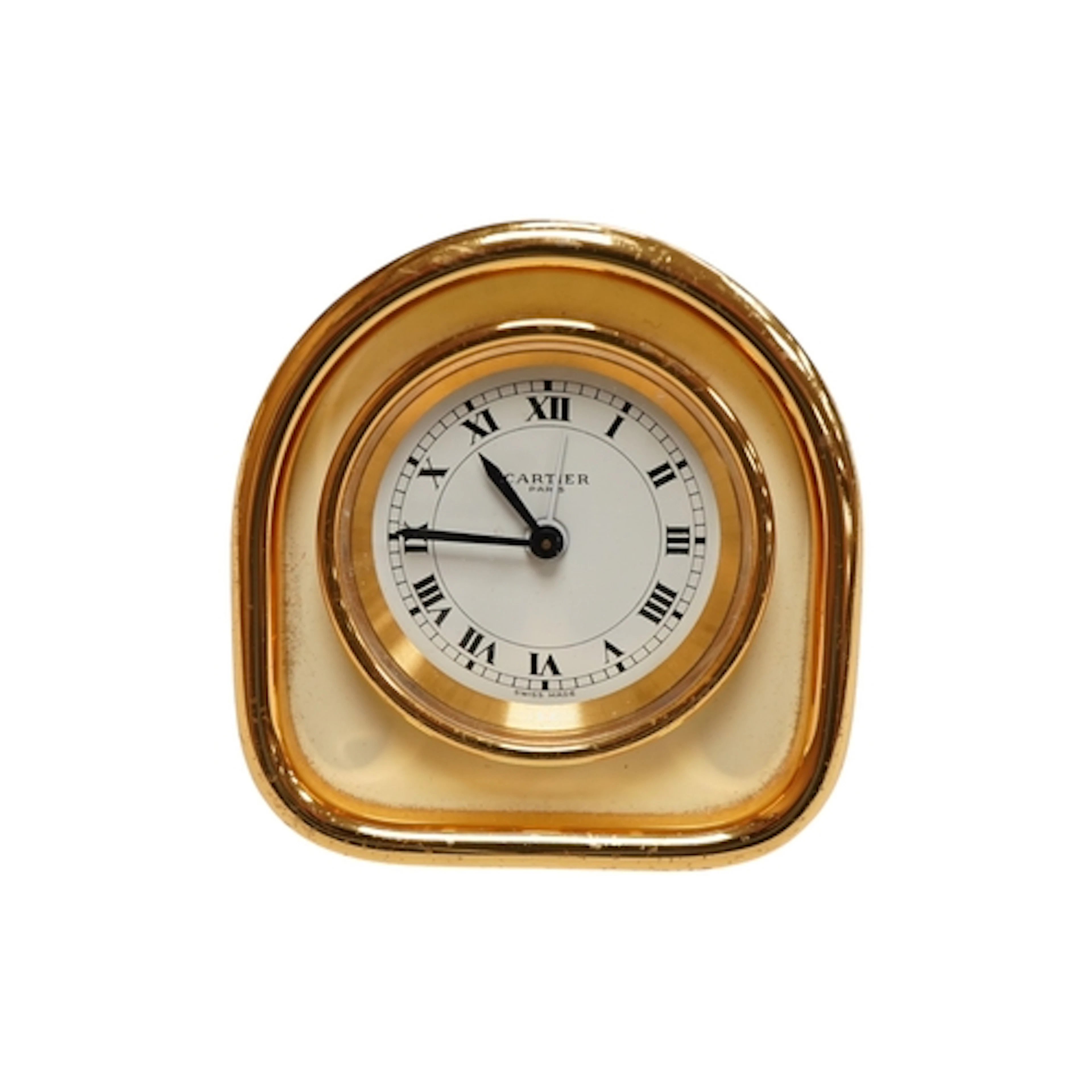 A Cartier cream enamel bordered desk clock, 7504, 7.5cm high...