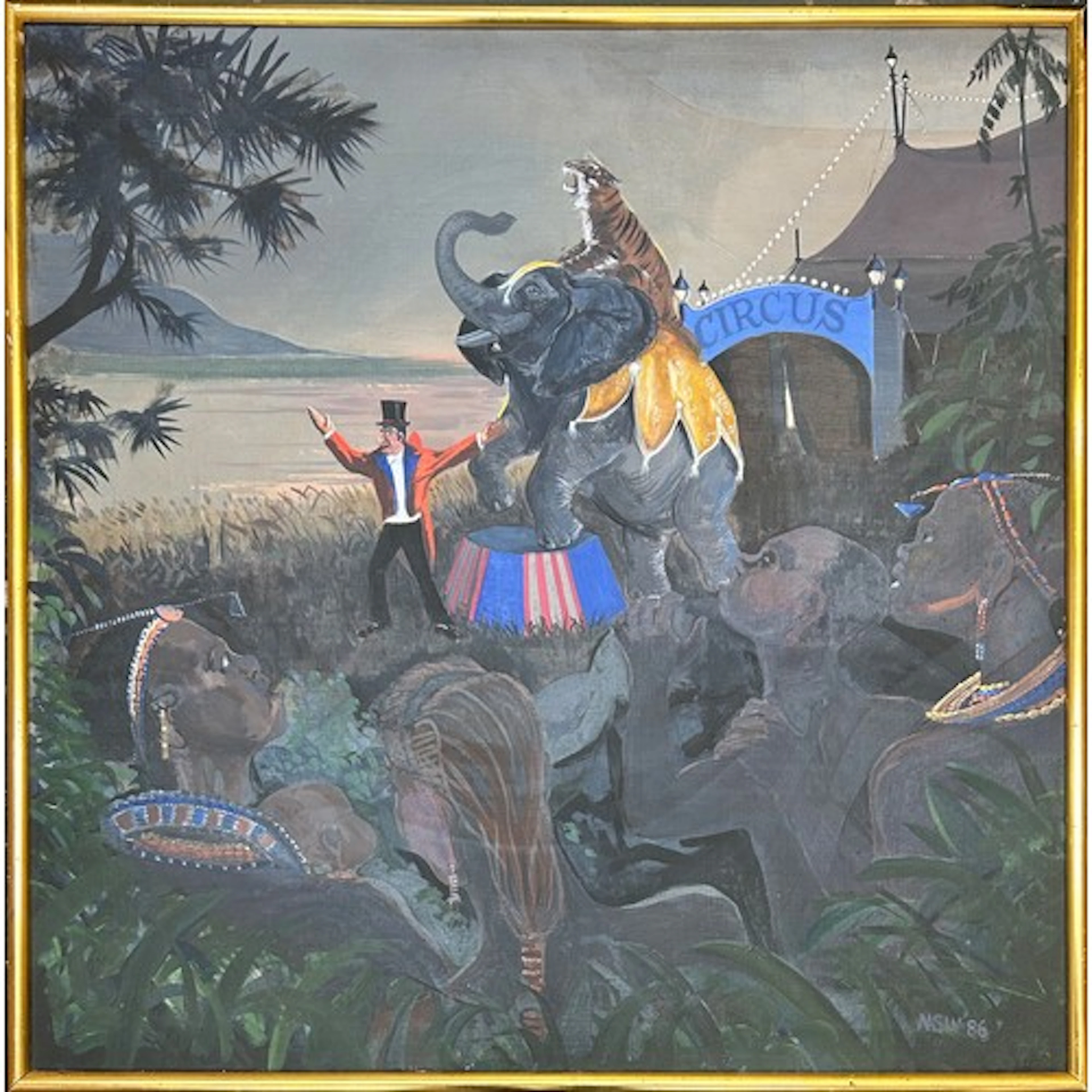 Norman Saunders-White, (1930-2024), 'Bread and Circus' oil ...