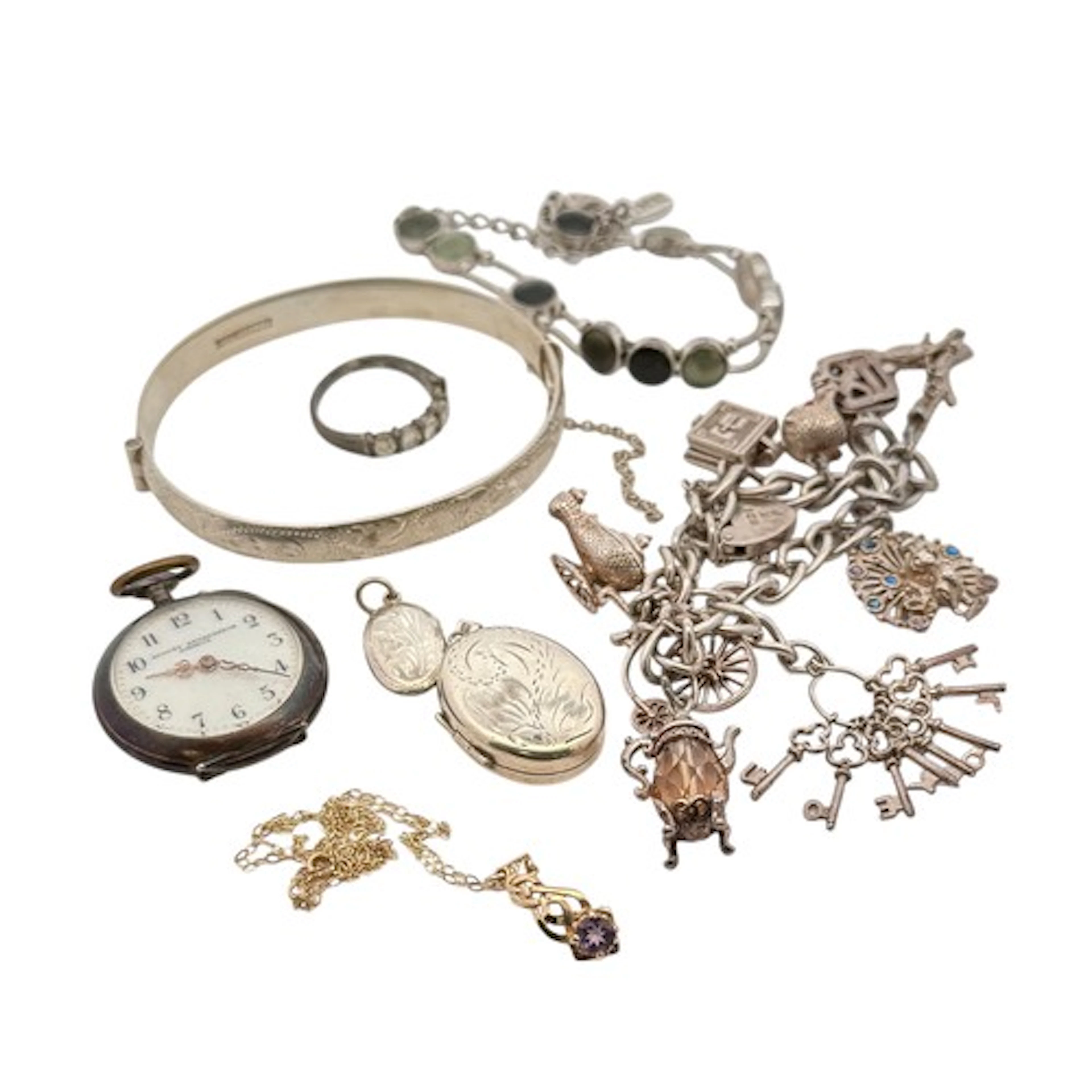 Gold, silver/ 925 and costume jewellery items including an a...