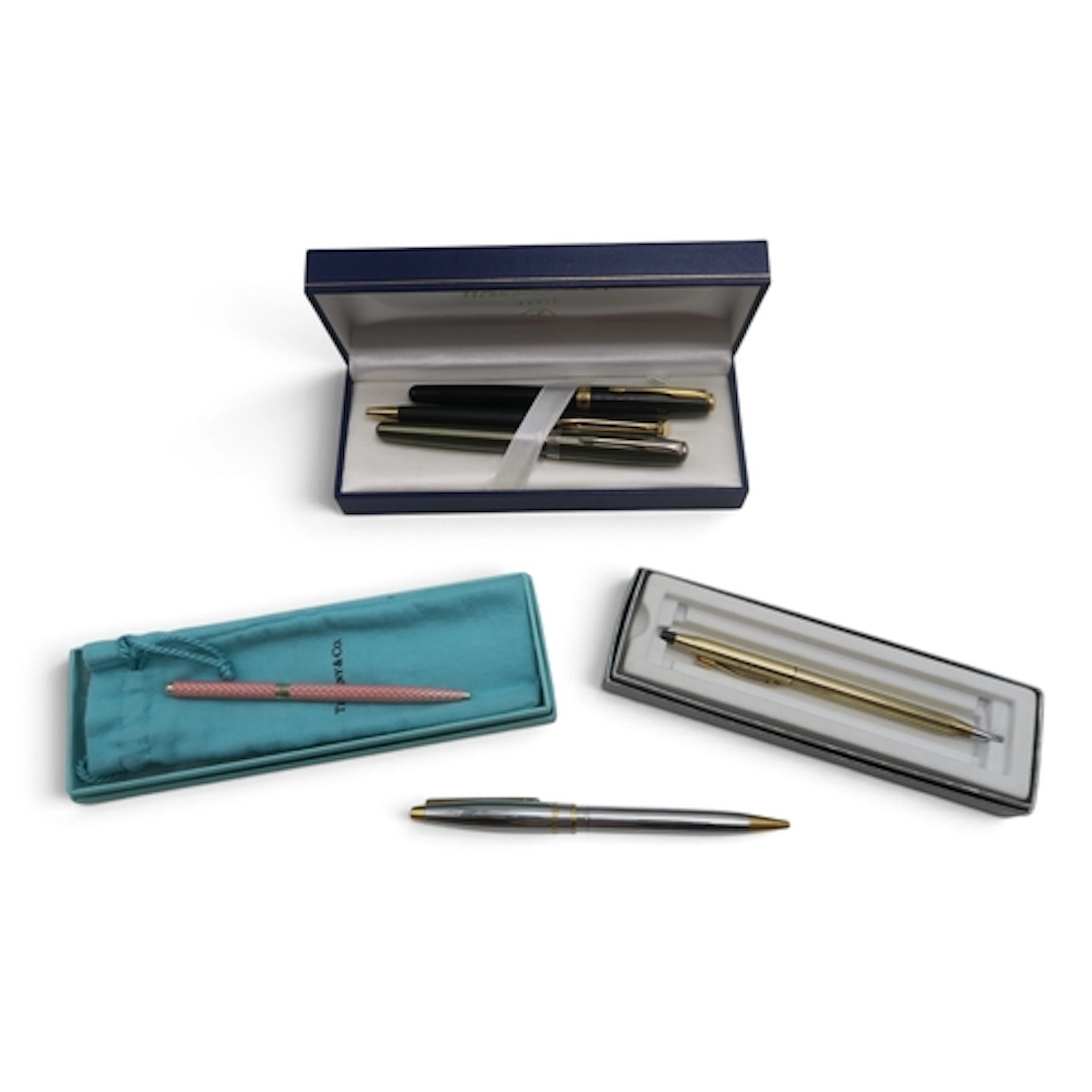 A Tiffany & Co. pink enamel retractable ballpoint pen wi...