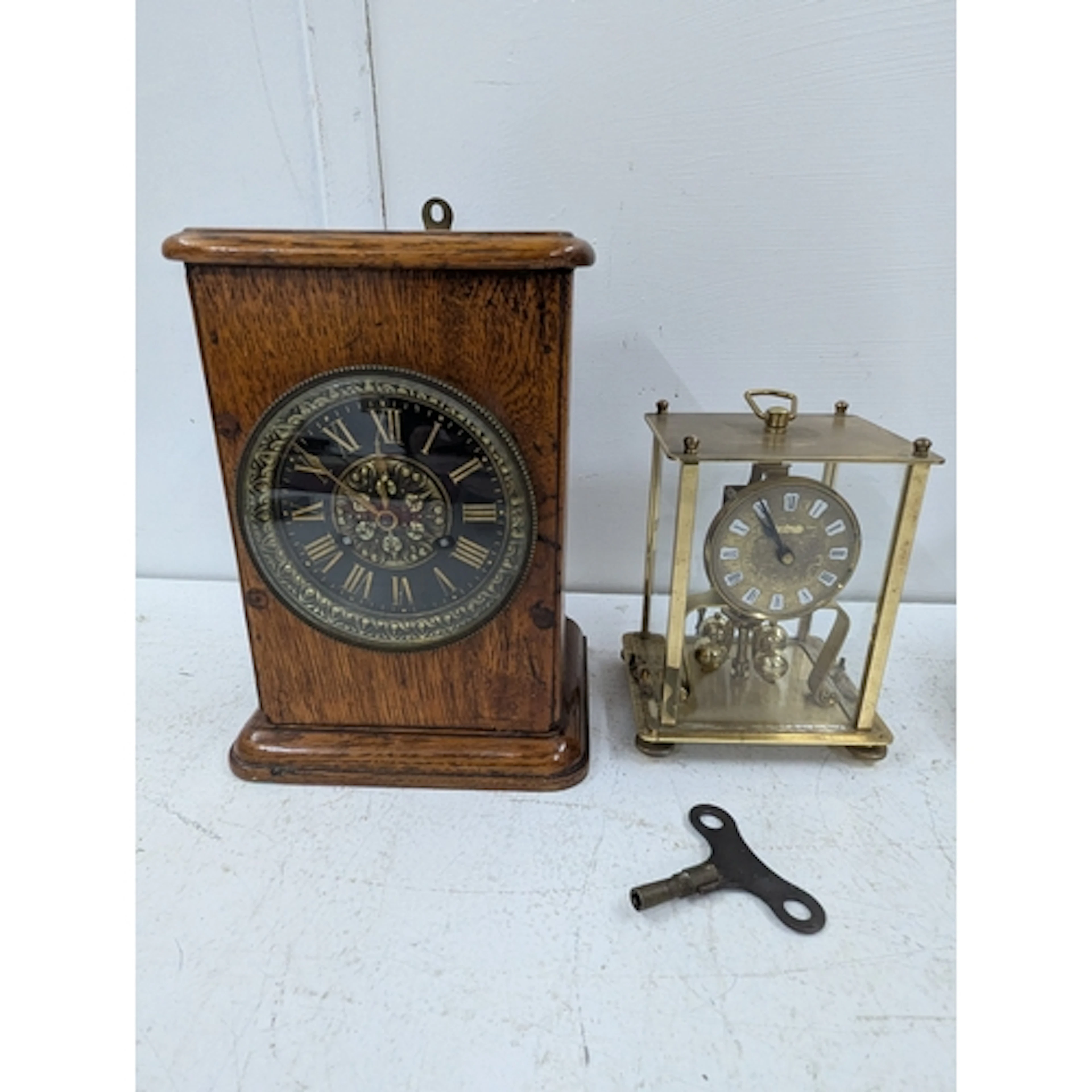 A circa 1900 oak mantle clock fitted with an 8-day Mougin mo...