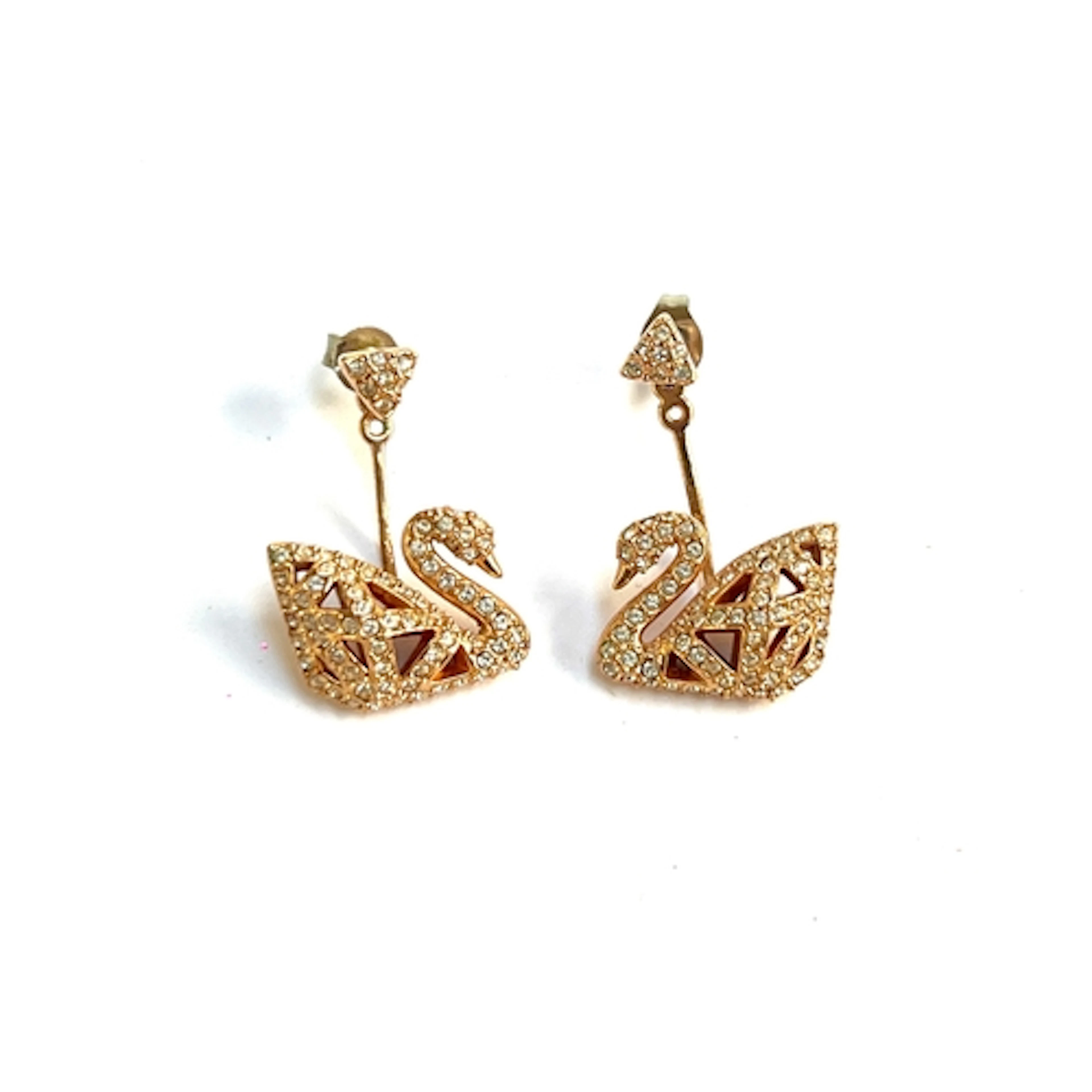 A pair of Swarovski rose gold plated swan earrings, 2.5cmL