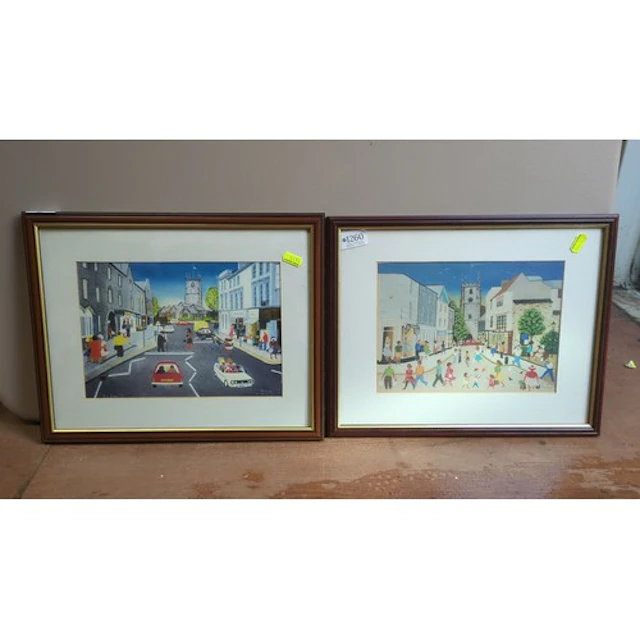A pair of framed colour prints depicting lively Tavistock to...