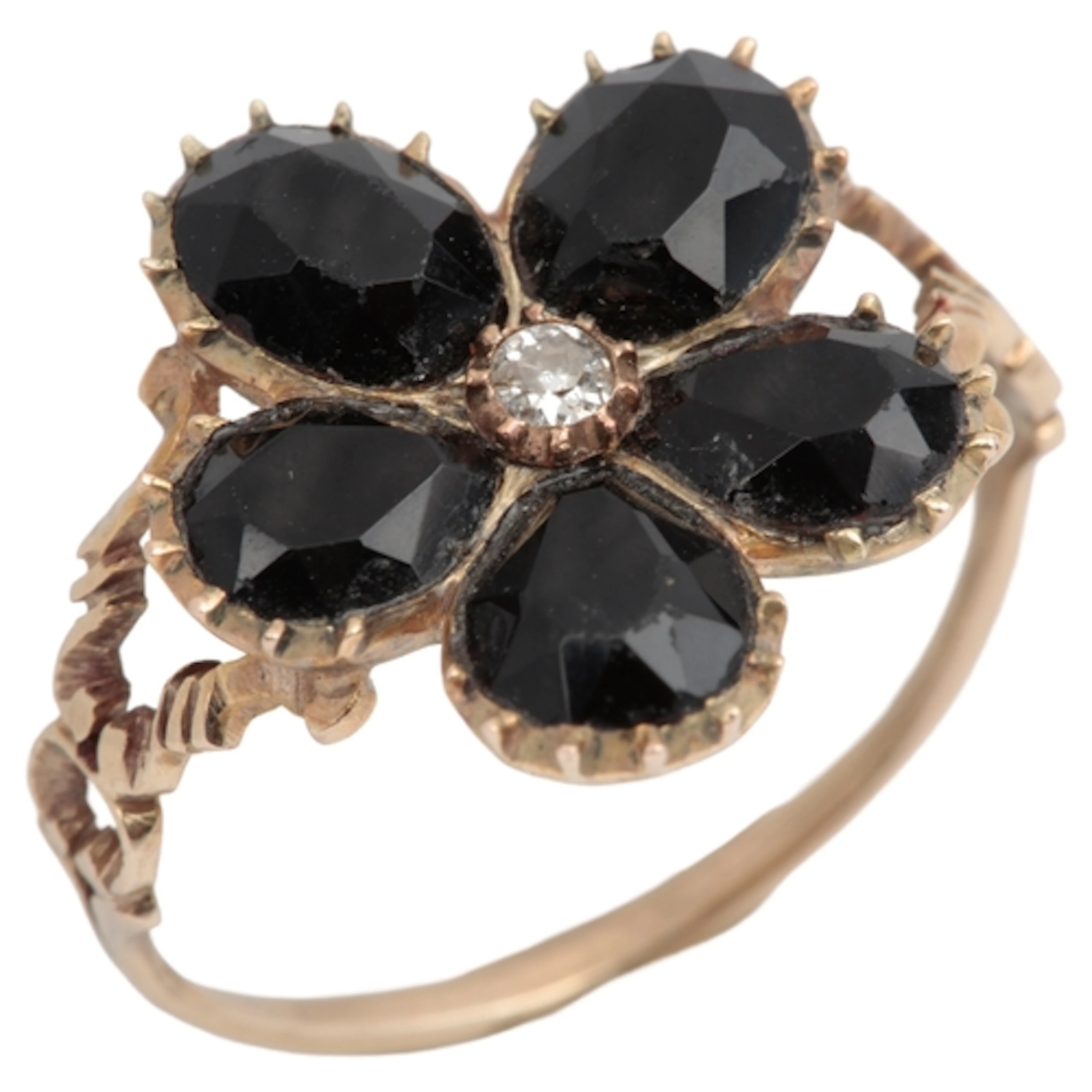A black paste and diamond mourning ring, mid 19th century, d...