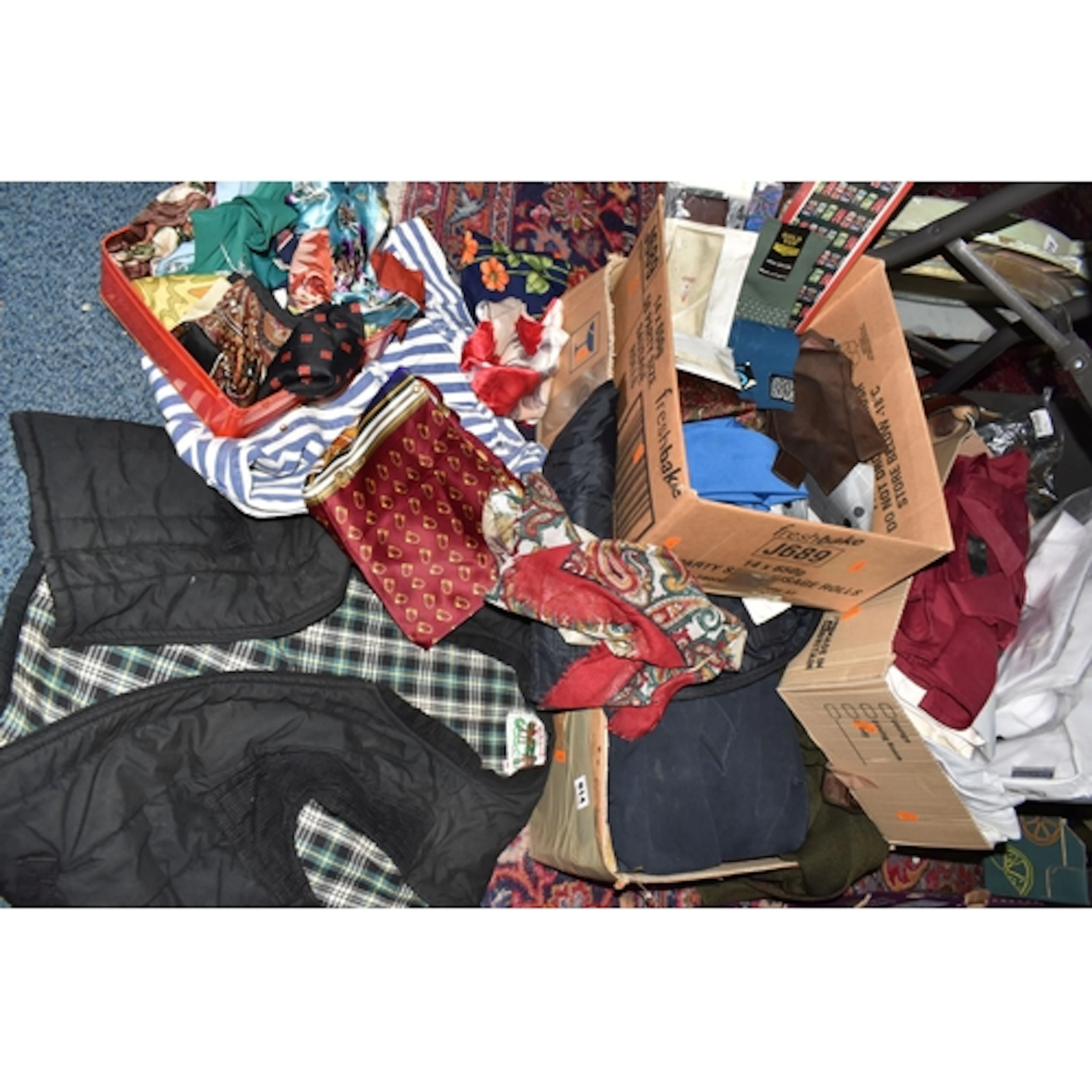 FOUR BOXES OF CLOTHES to include a box of vintage women's sc...
