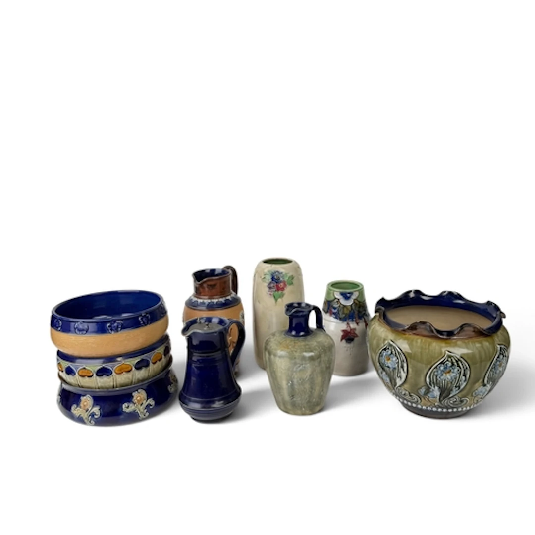 A GROUP OF ROYAL DOULTON LABETH STONEWARE To include four ja...
