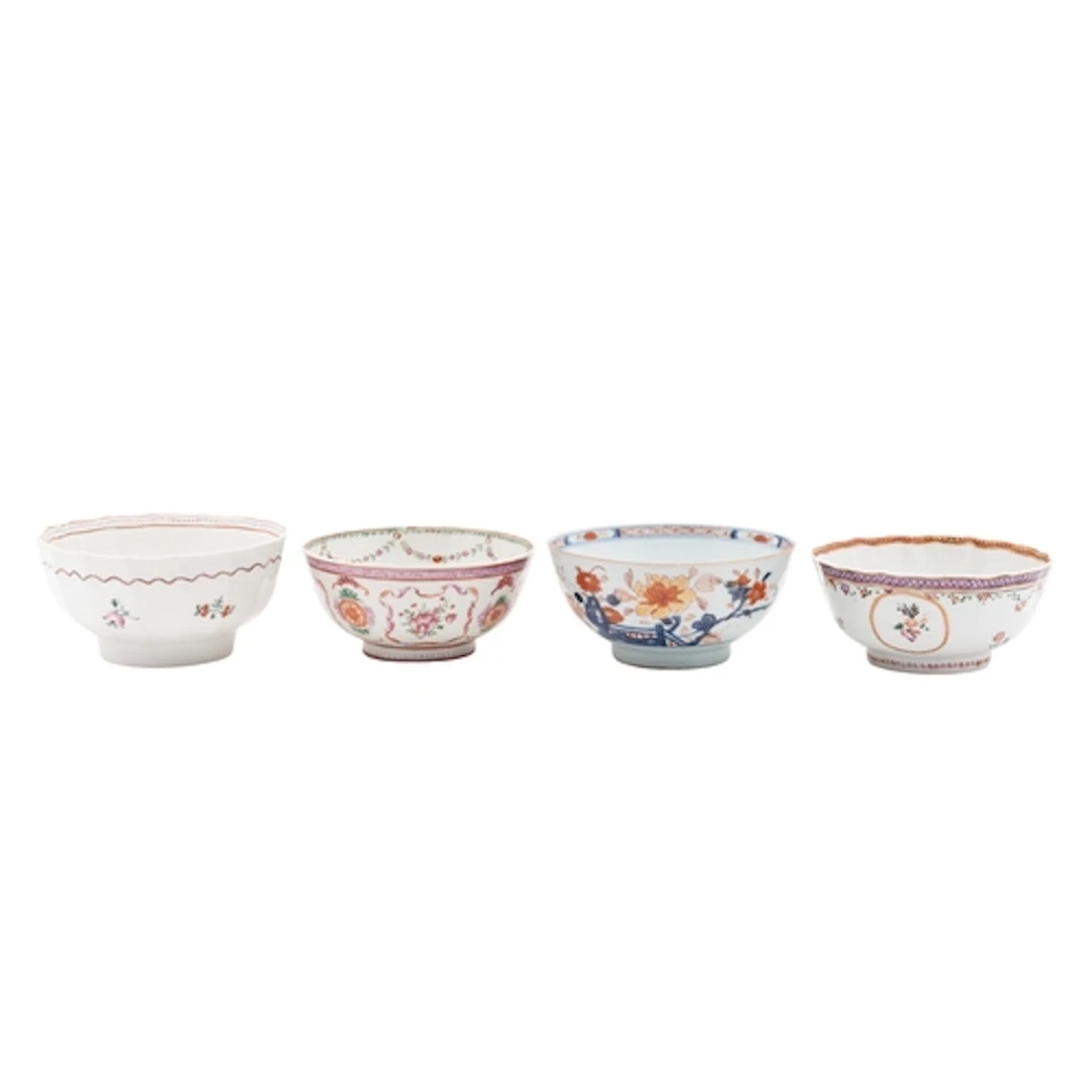 A group of five Chinese Export bowls, Qianlong painted with ...
